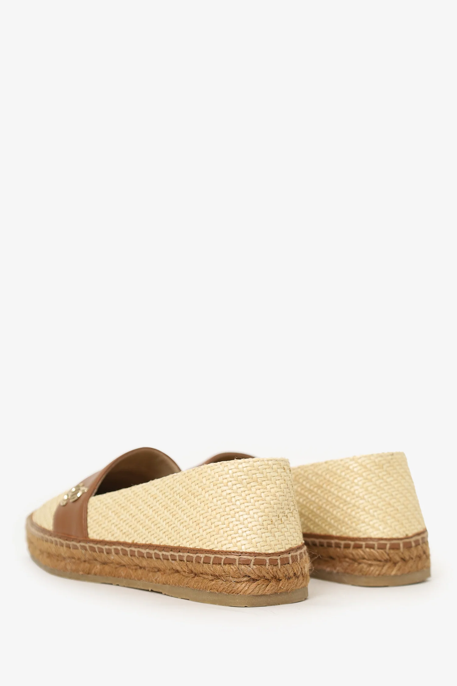 Jimmy Choo Beige/Brown Raffia And Leather Espadrille Flats Size 36.5