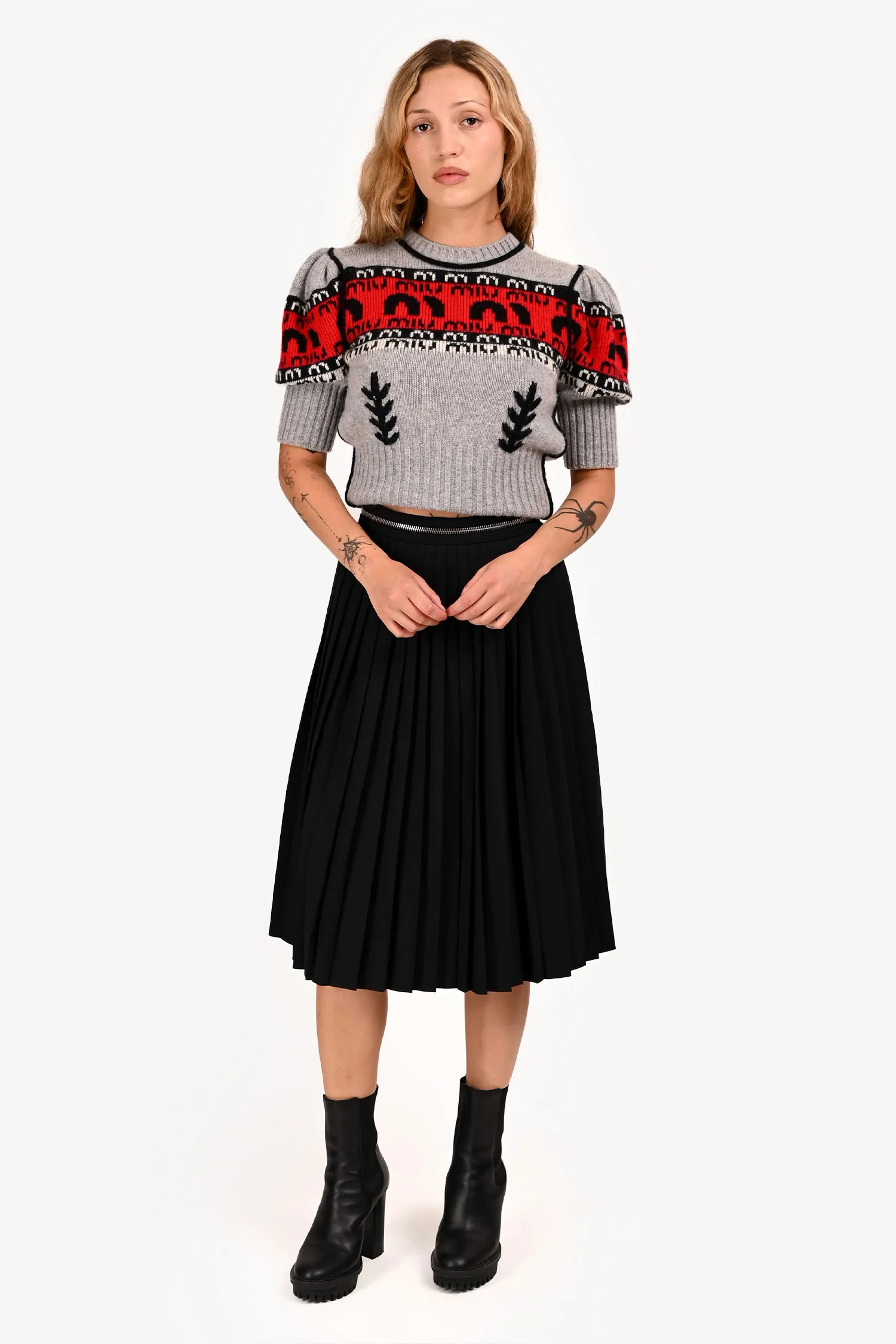 Givenchy 2014 Black Wool Zip Detail Pleated Midi Skirt Size 34