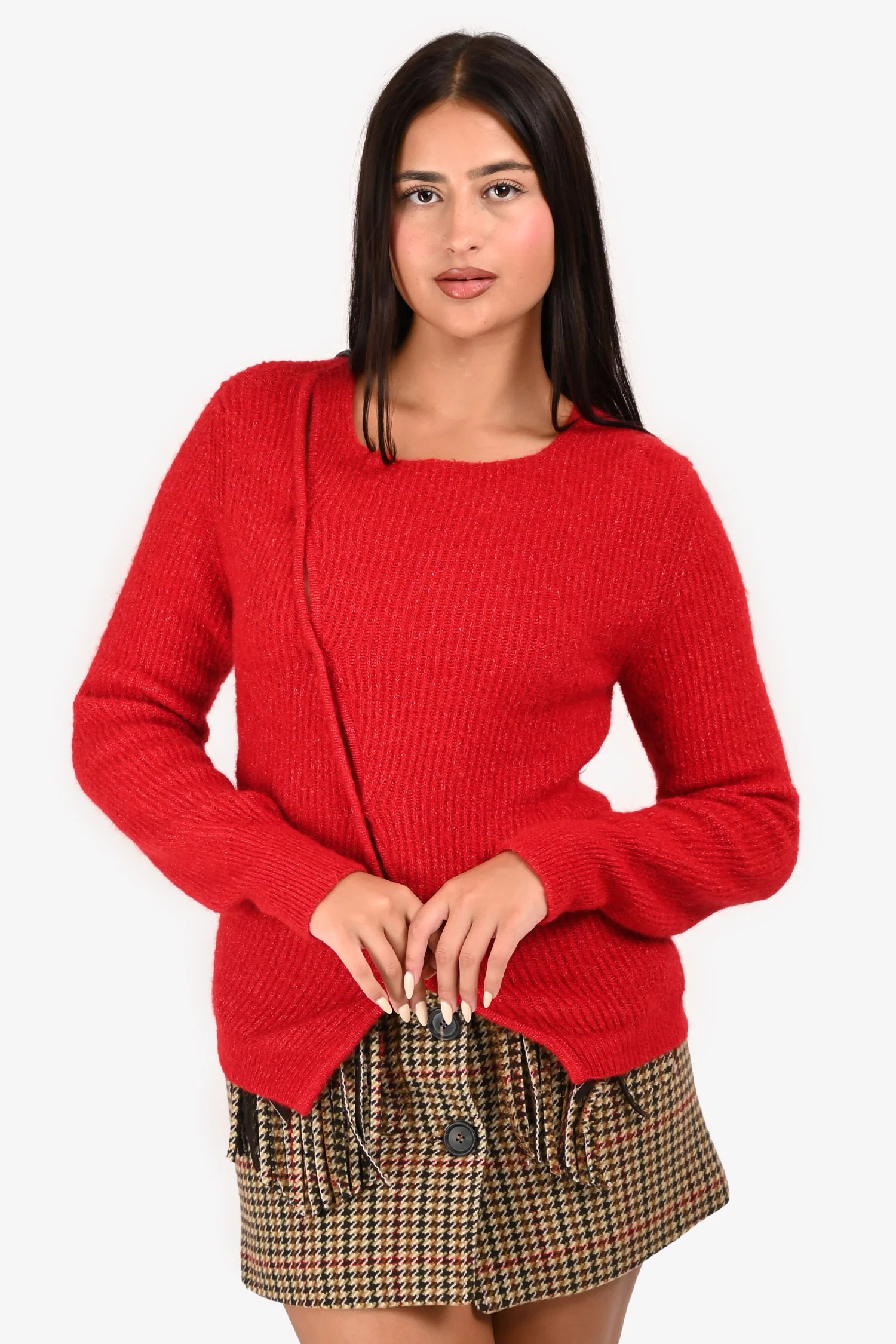 Jacquemus Red Alpaca Blend 'La Maille Pau' Asymmetrical Cardigan Size 40