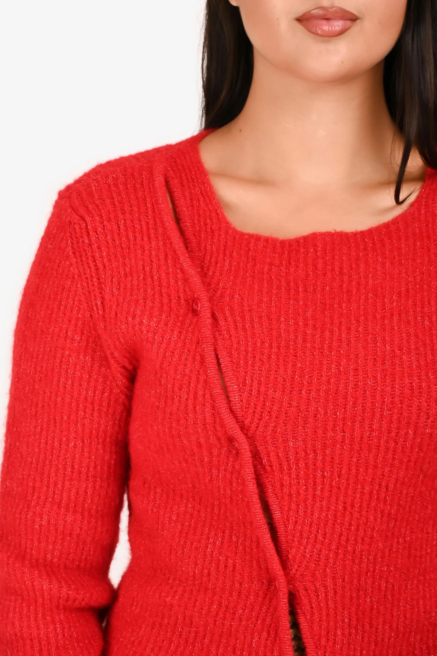 Jacquemus Red Alpaca Blend 'La Maille Pau' Asymmetrical Cardigan Size 40