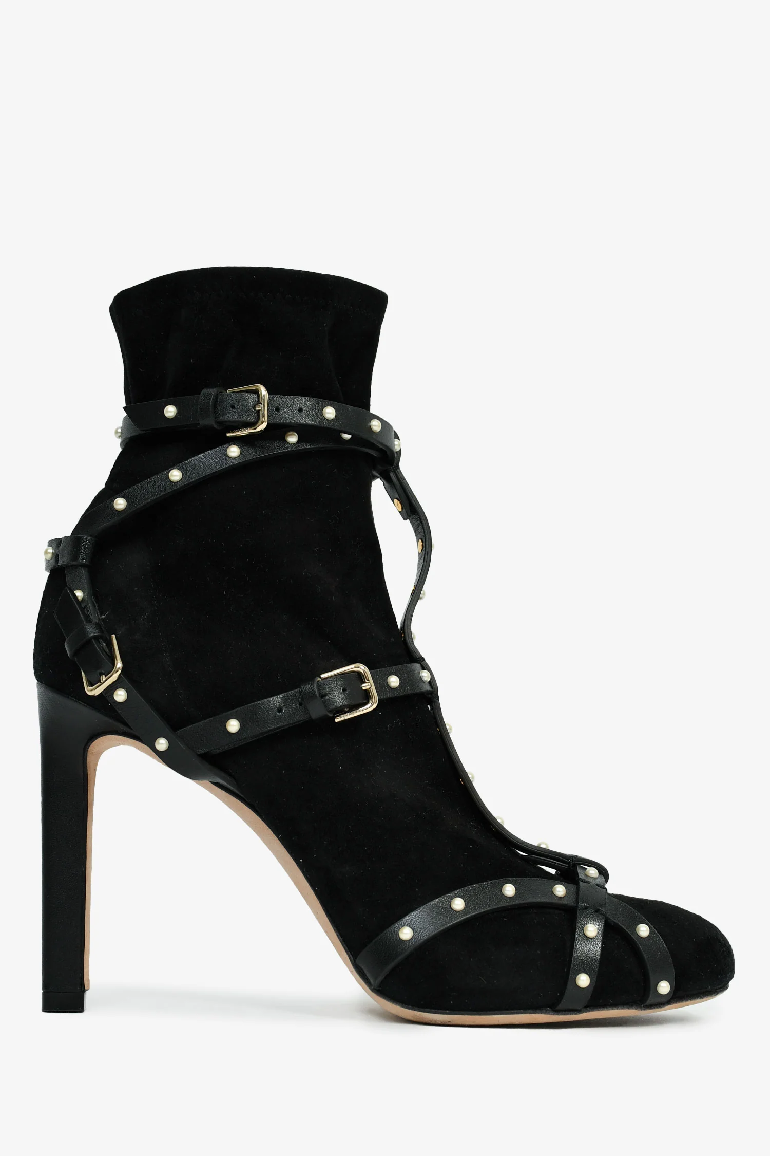 Jimmy Choo Black Suede 'Brianna 100' Embellished Ankle Boots Size 37.5