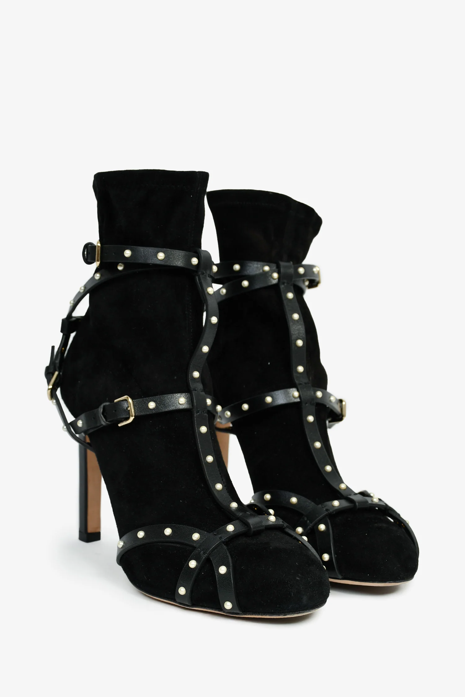 Jimmy Choo Black Suede 'Brianna 100' Embellished Ankle Boots Size 37.5