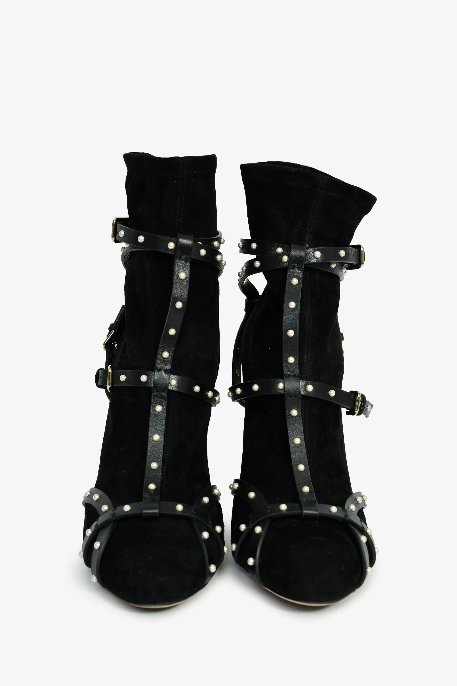 Jimmy Choo Black Suede 'Brianna 100' Embellished Ankle Boots Size 37.5