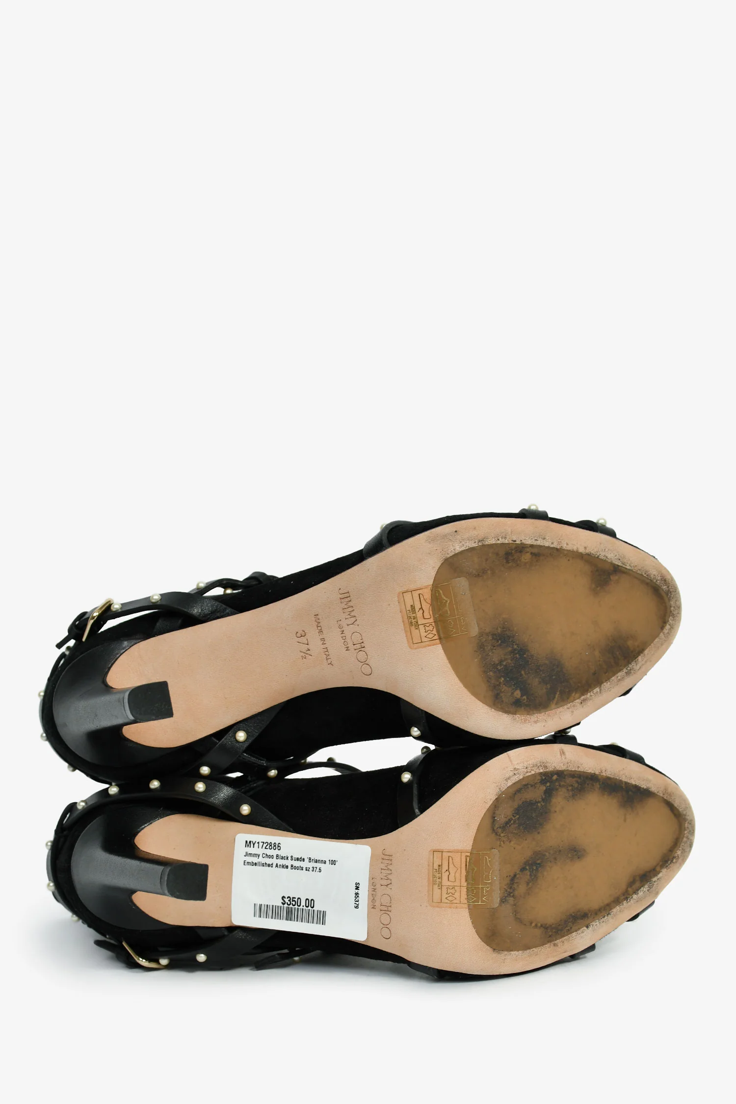 Jimmy Choo Black Suede 'Brianna 100' Embellished Ankle Boots Size 37.5