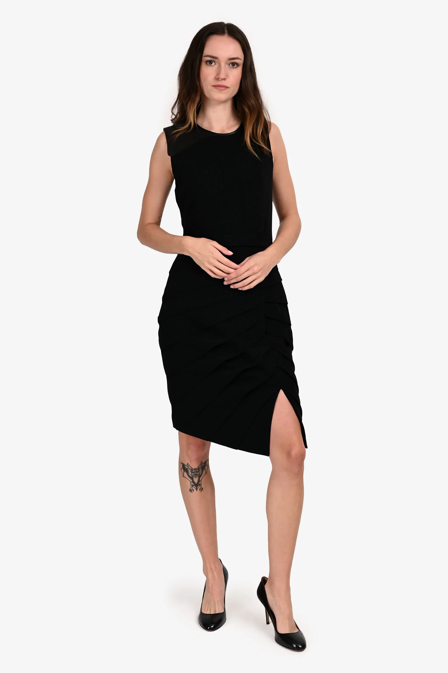 Rag & Bone Black Leather Trimmed Midi Dress Size 4