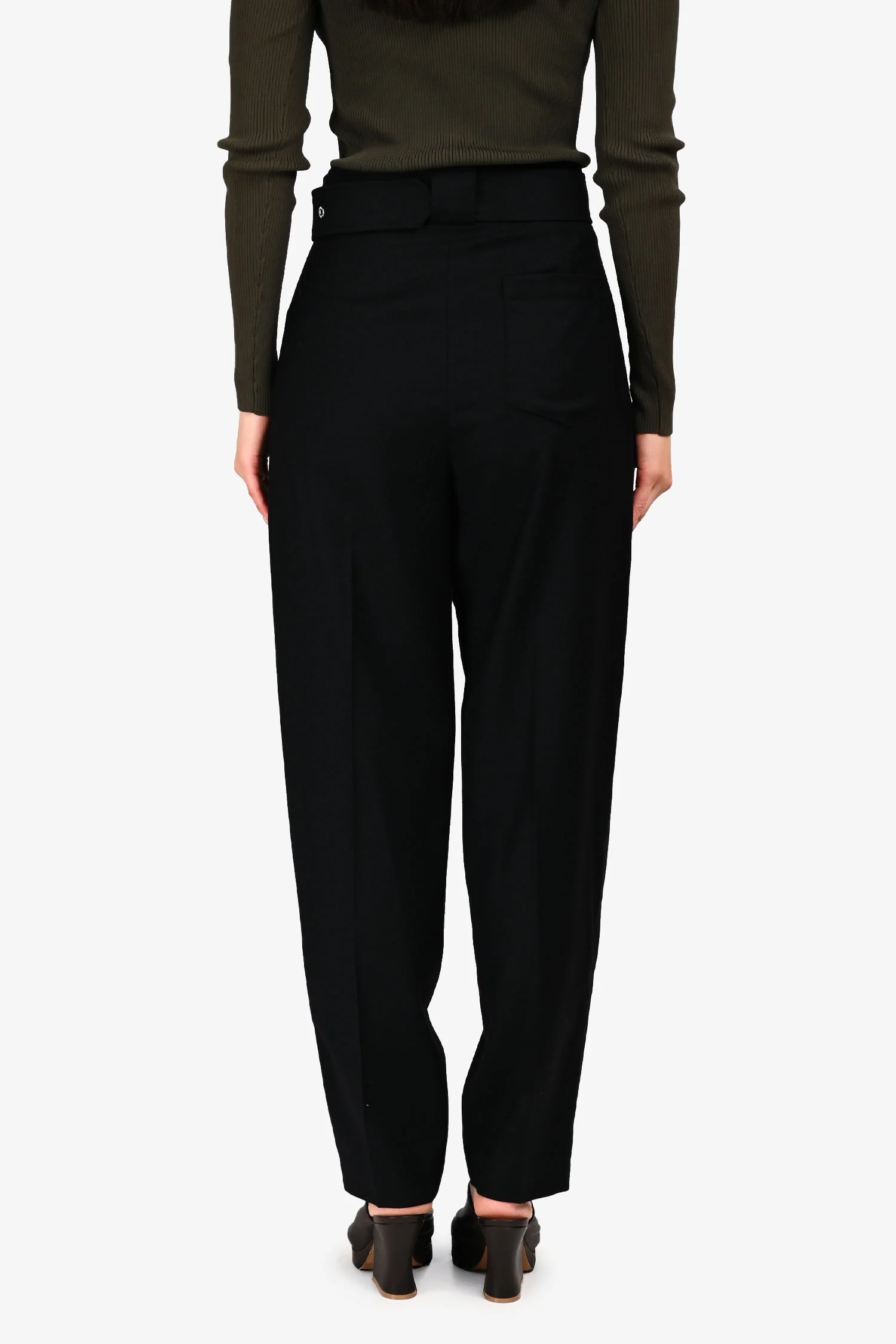 Judith & Charles Black Wool Belted Paperbag Trousers Size 0