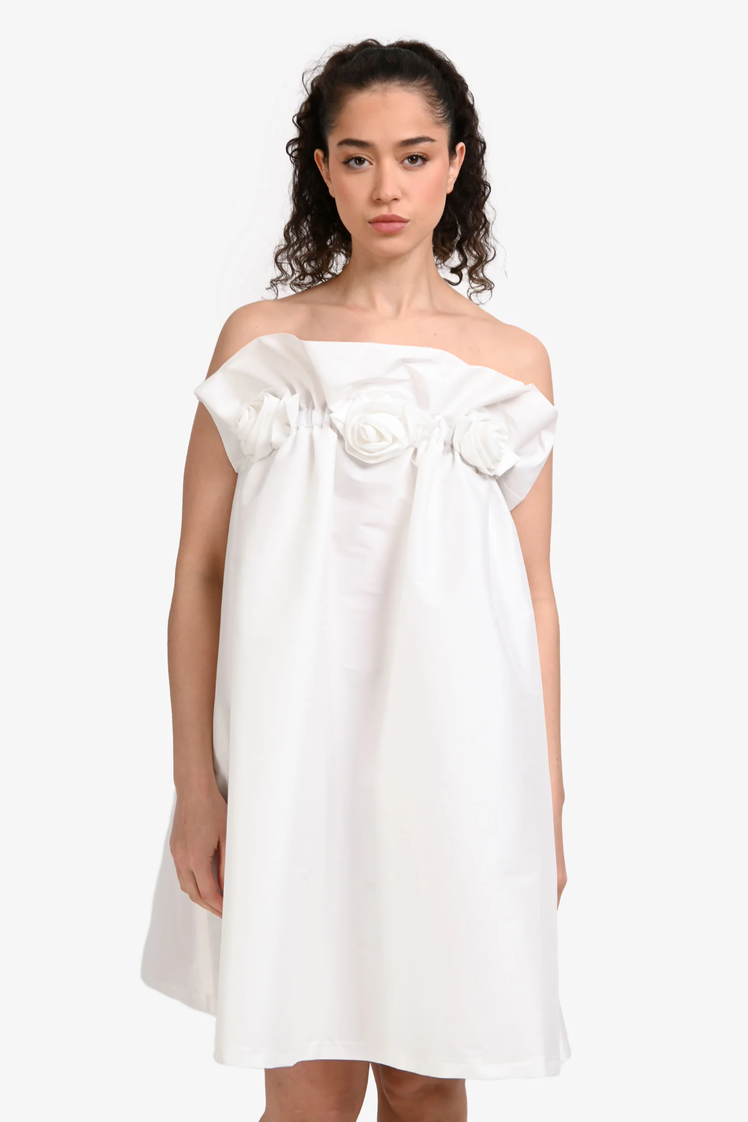 Bernadette White Taffeta Strapless 'Theodore' Dress With Handmade Roses Size 36