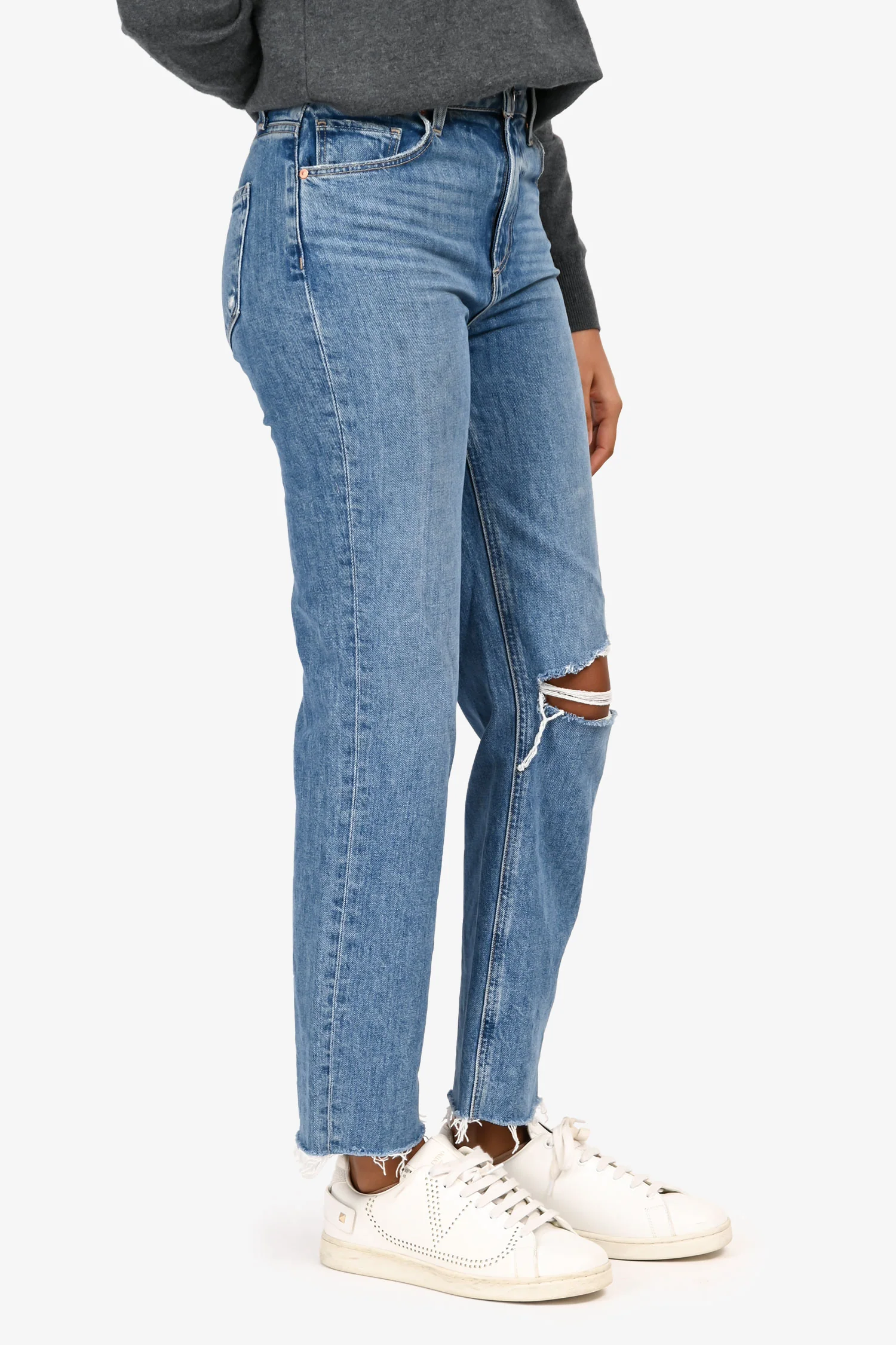 Paige Blue Cropped Distressed 'Sarah Straight Ankle' Jeans Size 25