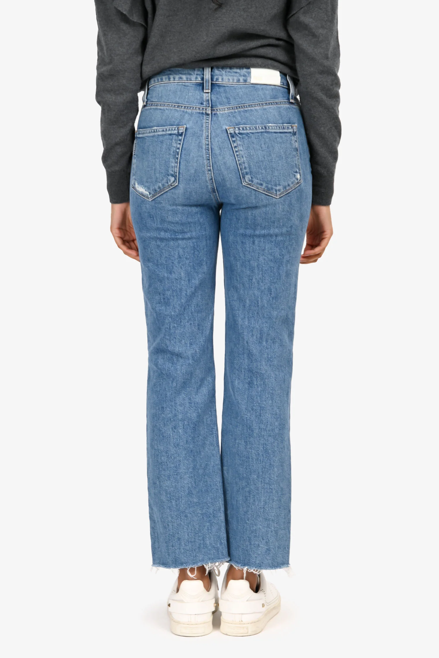 Paige Blue Cropped Distressed 'Sarah Straight Ankle' Jeans Size 25