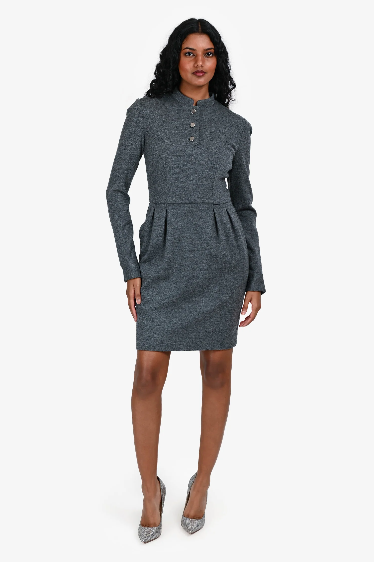 Gucci Grey Wool Mandarin Collar Mini Dress Estimated Size XS