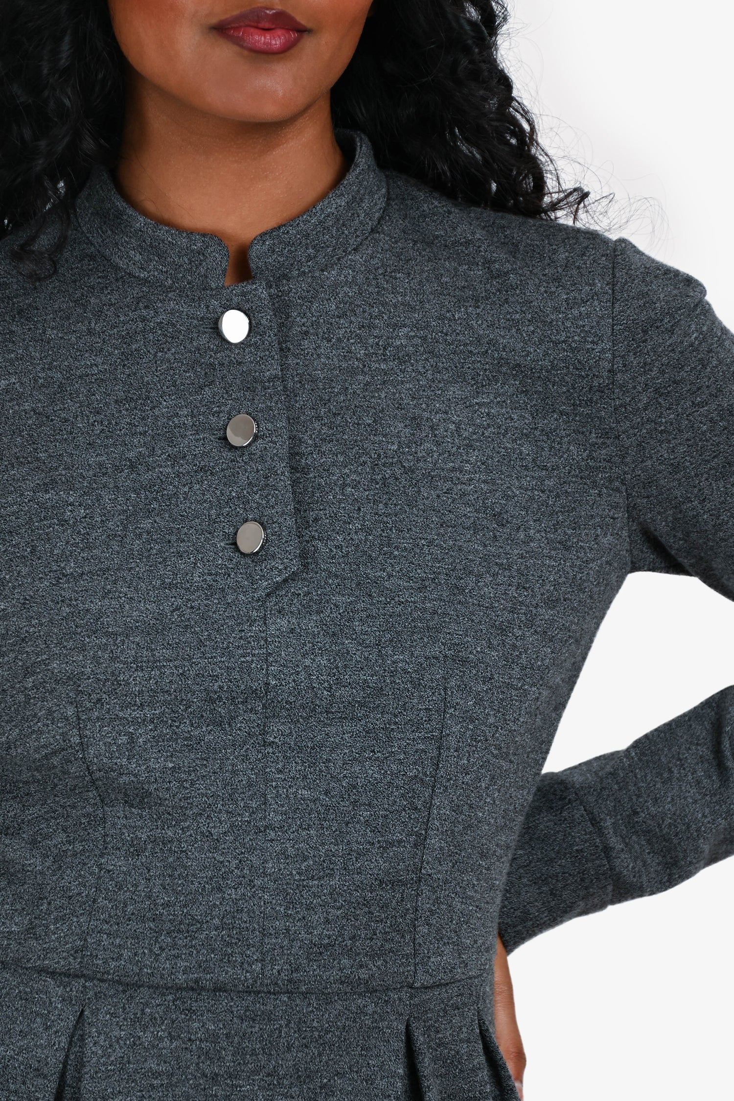 Gucci Grey Wool Mandarin Collar Mini Dress Estimated Size XS