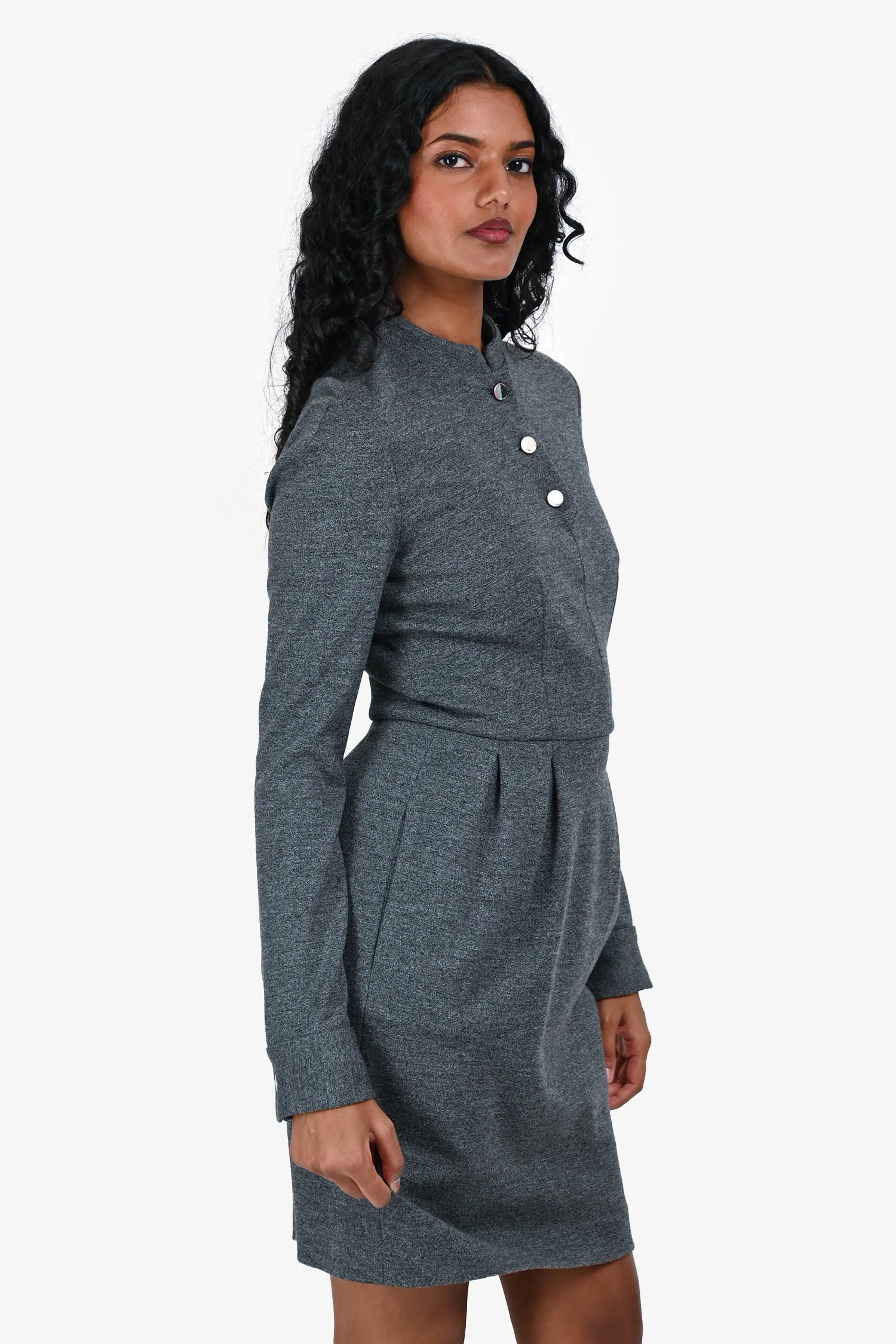 Gucci Grey Wool Mandarin Collar Mini Dress Estimated Size XS