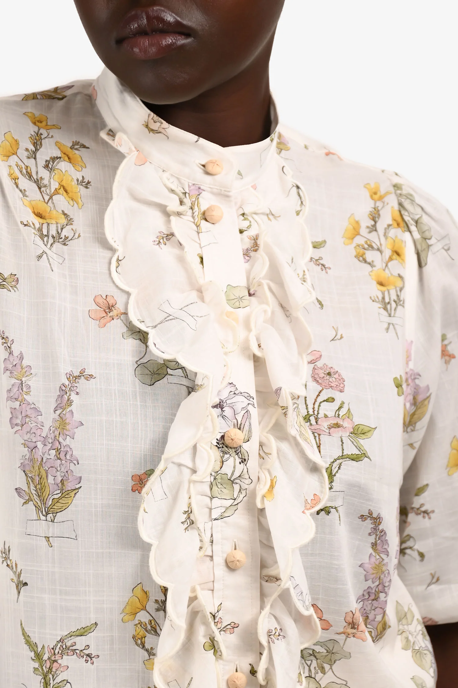 Zimmermann White/Multicolour Floral Scalloped Ruffle Blouse Size 3