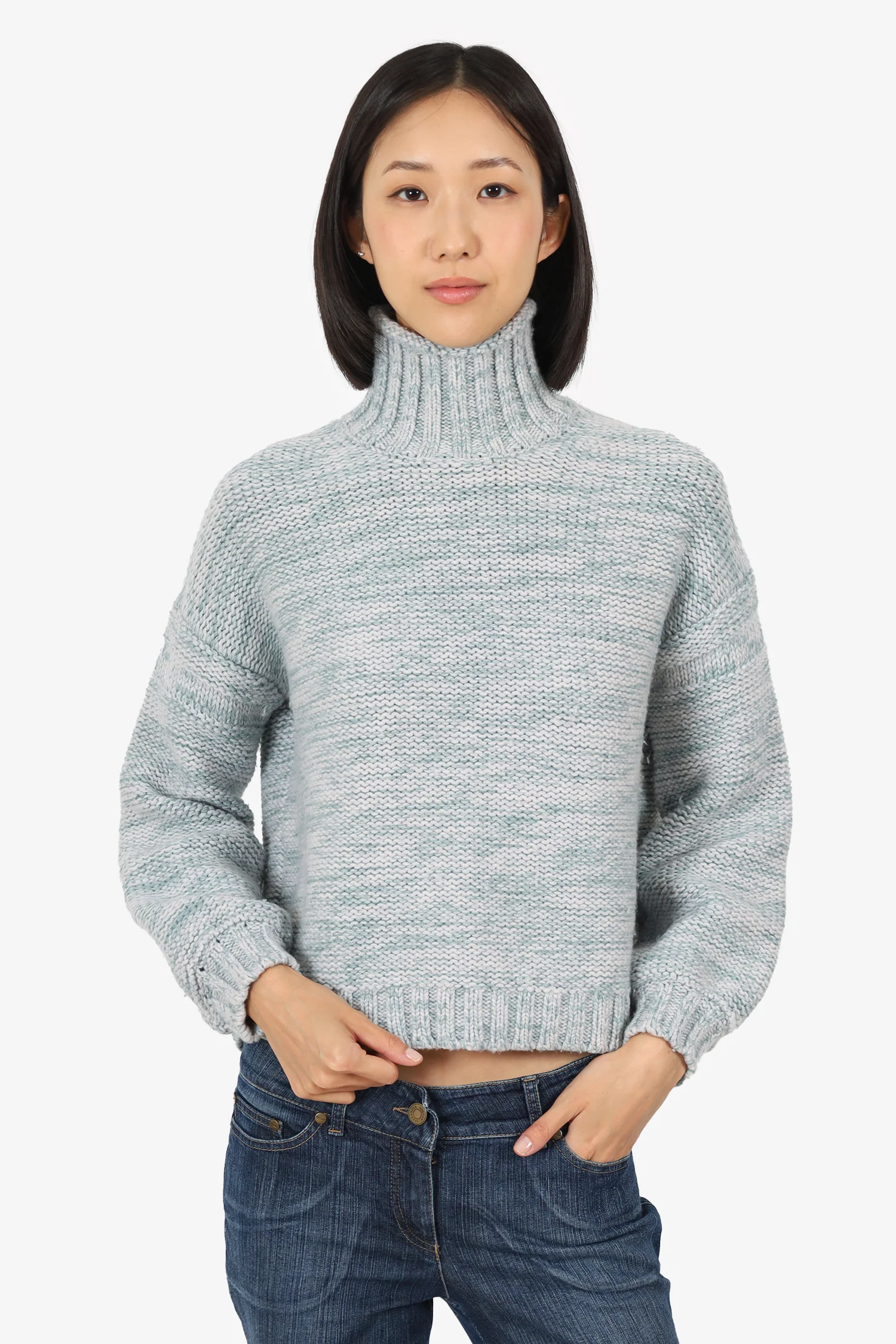 Alex Mill Blue/Green Wool/Cashmere Chunky Knit Turtle Neck Sweater Size S