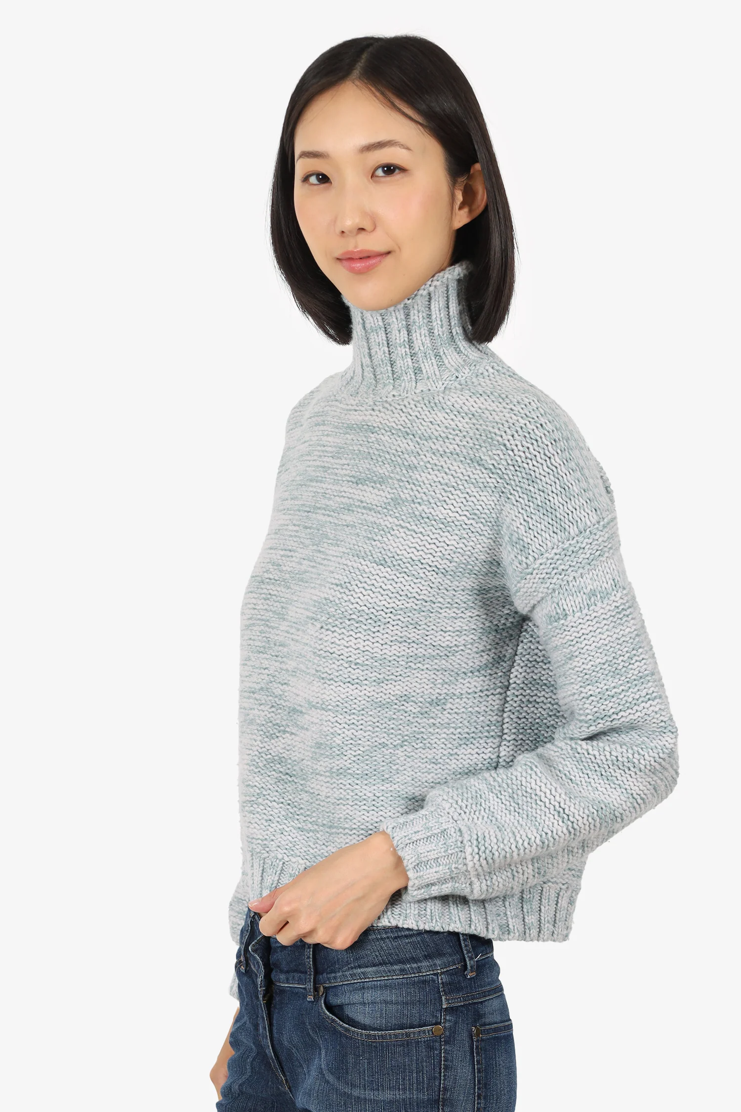 Alex Mill Blue/Green Wool/Cashmere Chunky Knit Turtle Neck Sweater Size S