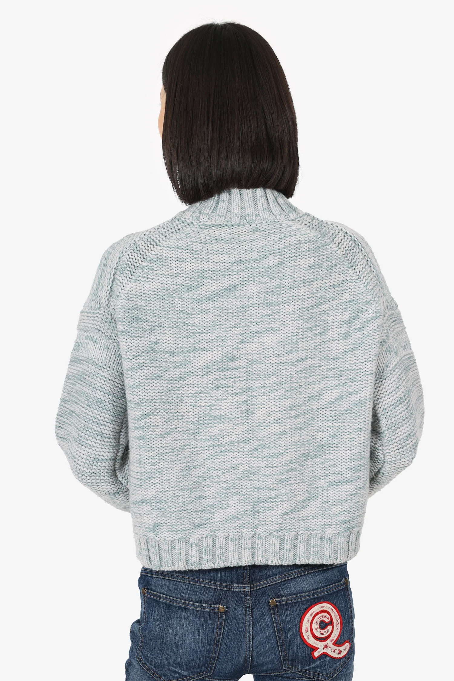 Alex Mill Blue/Green Wool/Cashmere Chunky Knit Turtle Neck Sweater Size S