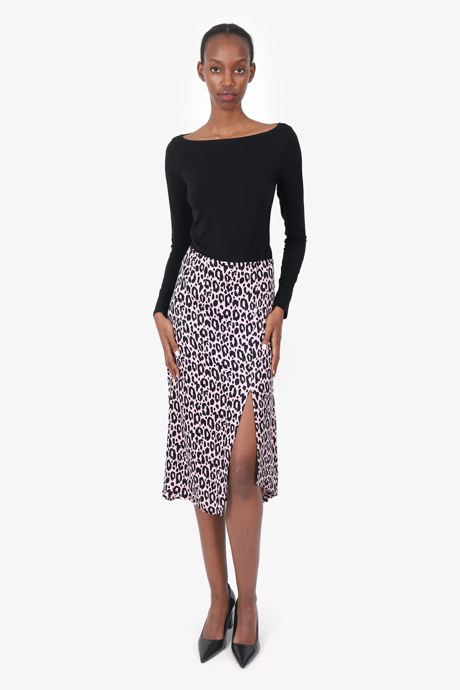Maje Pink/Black Satin Leopard Print Skirt size 36