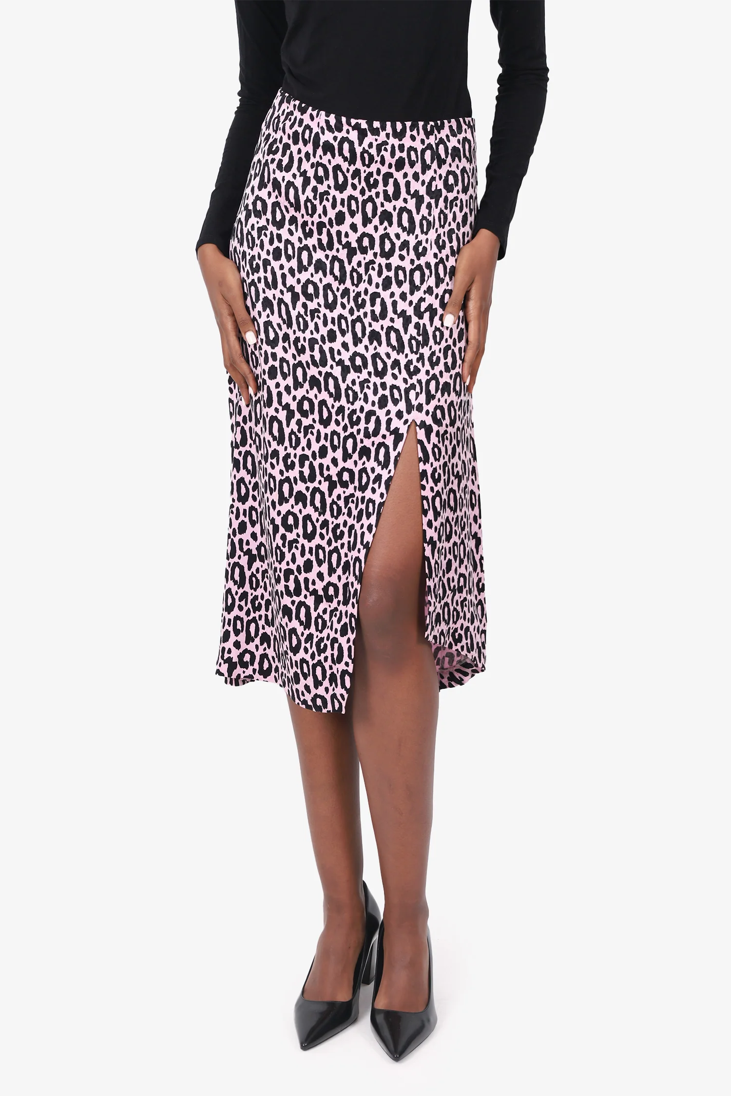 Maje Pink/Black Satin Leopard Print Skirt size 36
