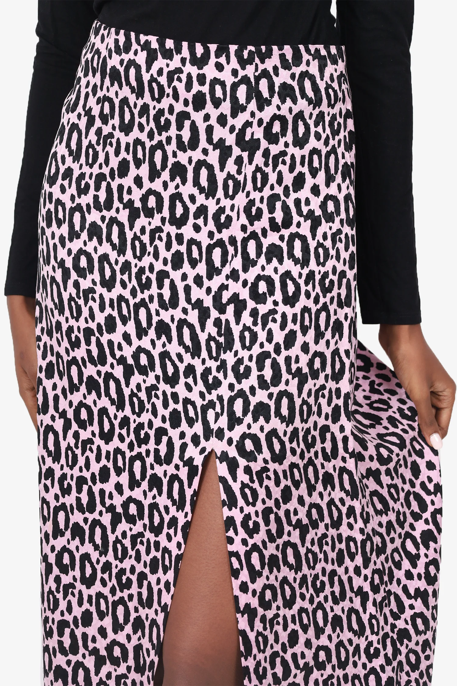 Maje Pink/Black Satin Leopard Print Skirt size 36