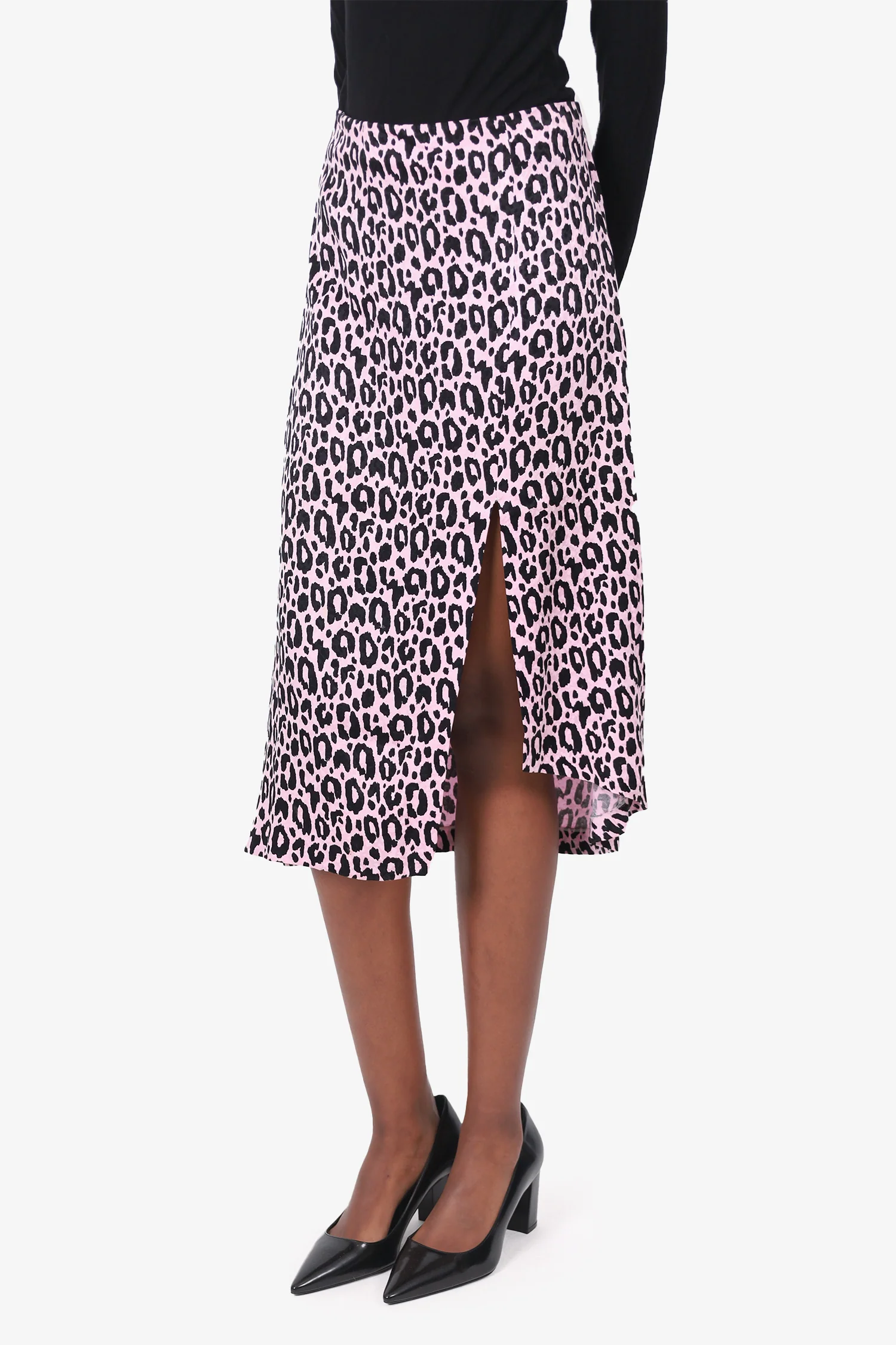 Maje Pink/Black Satin Leopard Print Skirt size 36