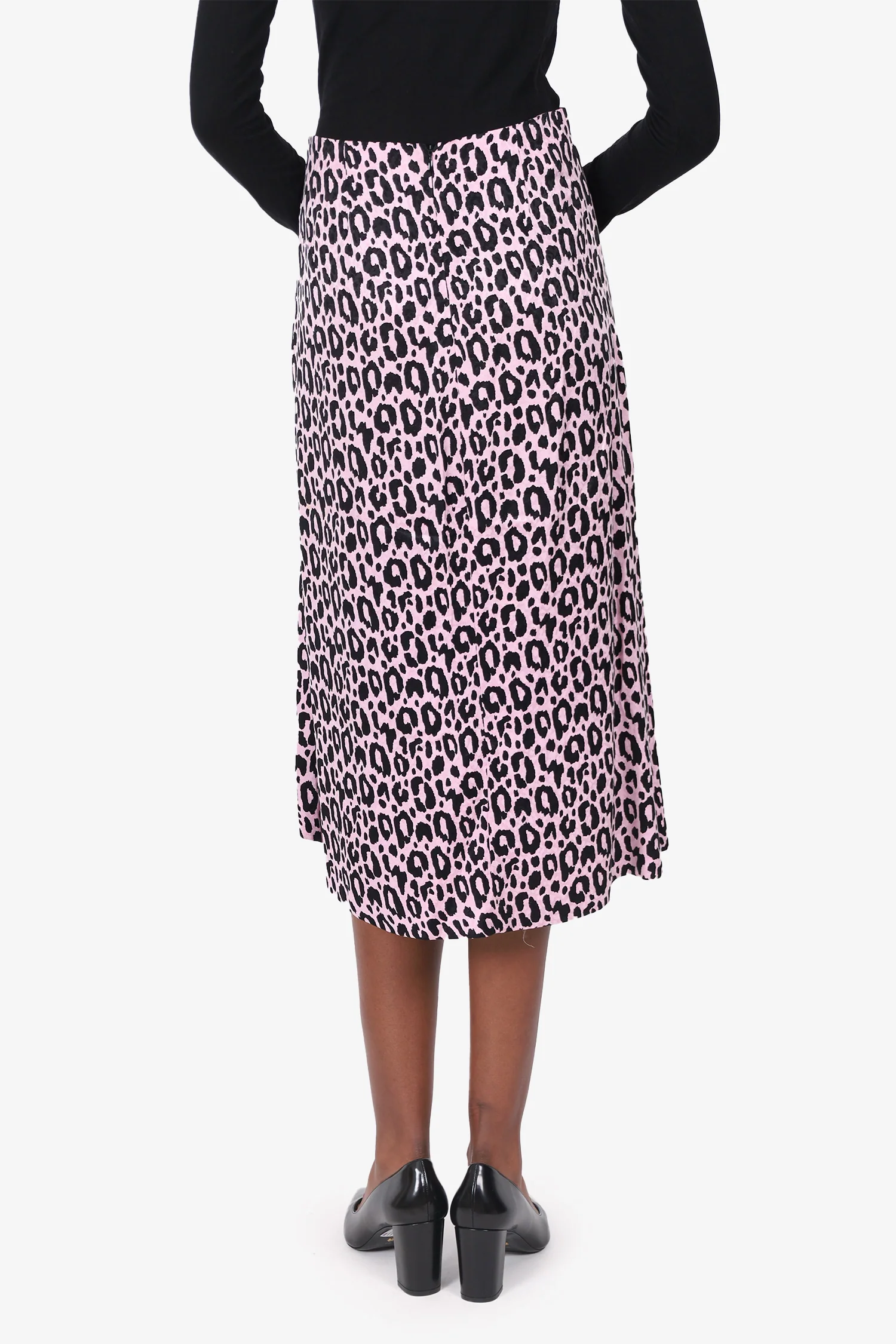 Maje Pink/Black Satin Leopard Print Skirt size 36