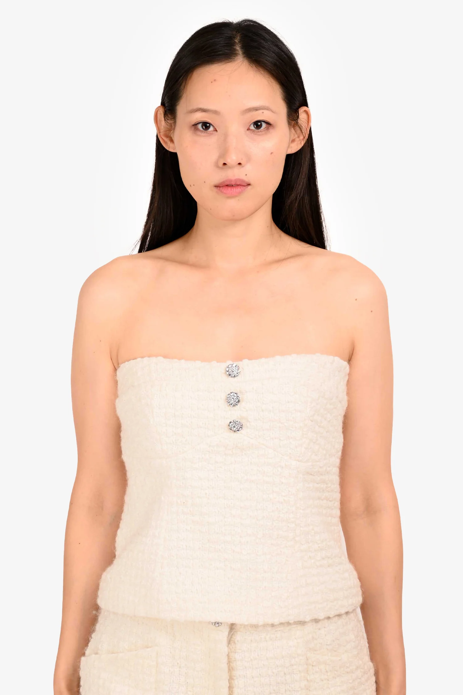 Lovers and Friends Cream Tweed Embellished Strapless Top Size M