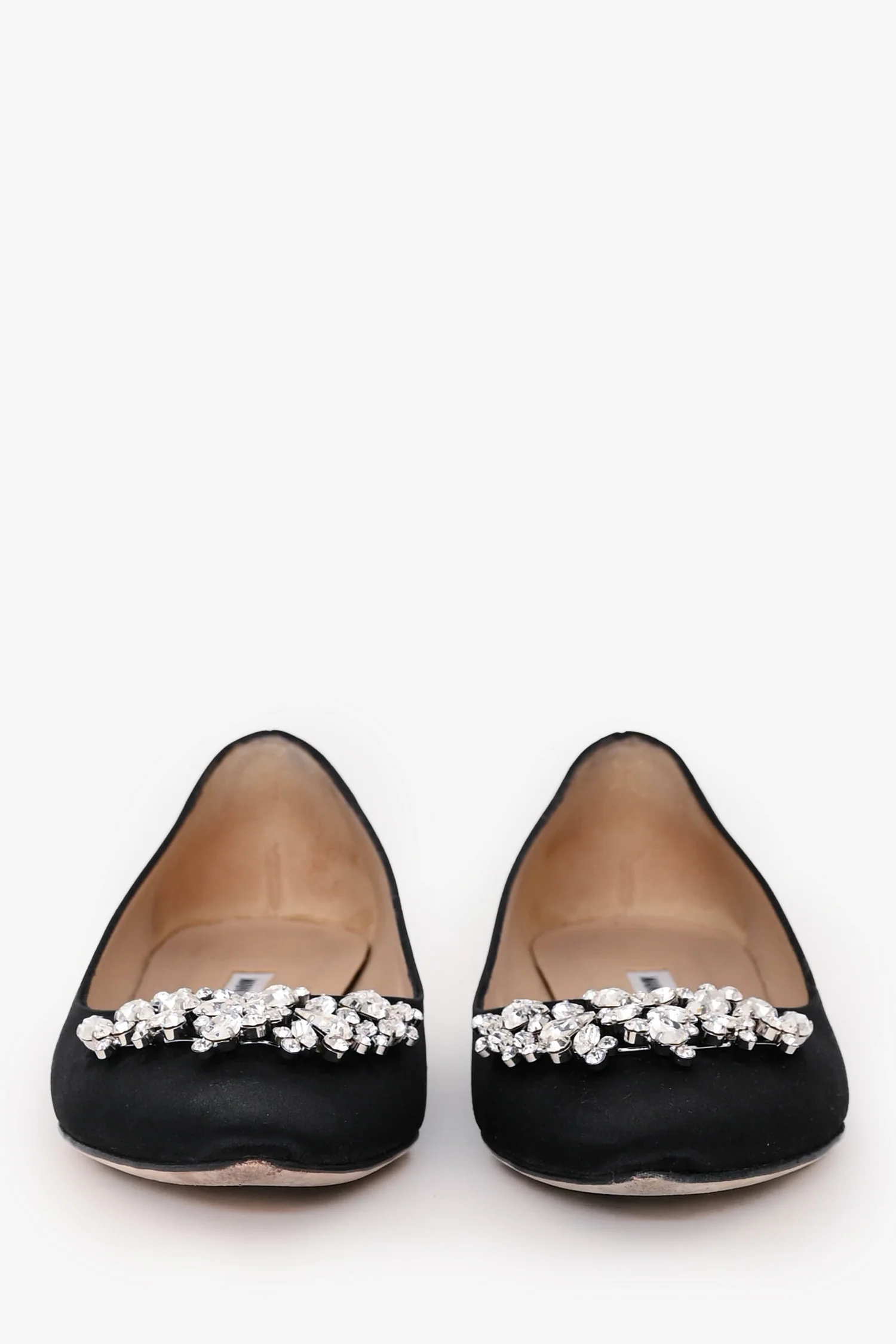 Manolo Blahnik Black Satin Crystal Embellished Flats Size 35.5