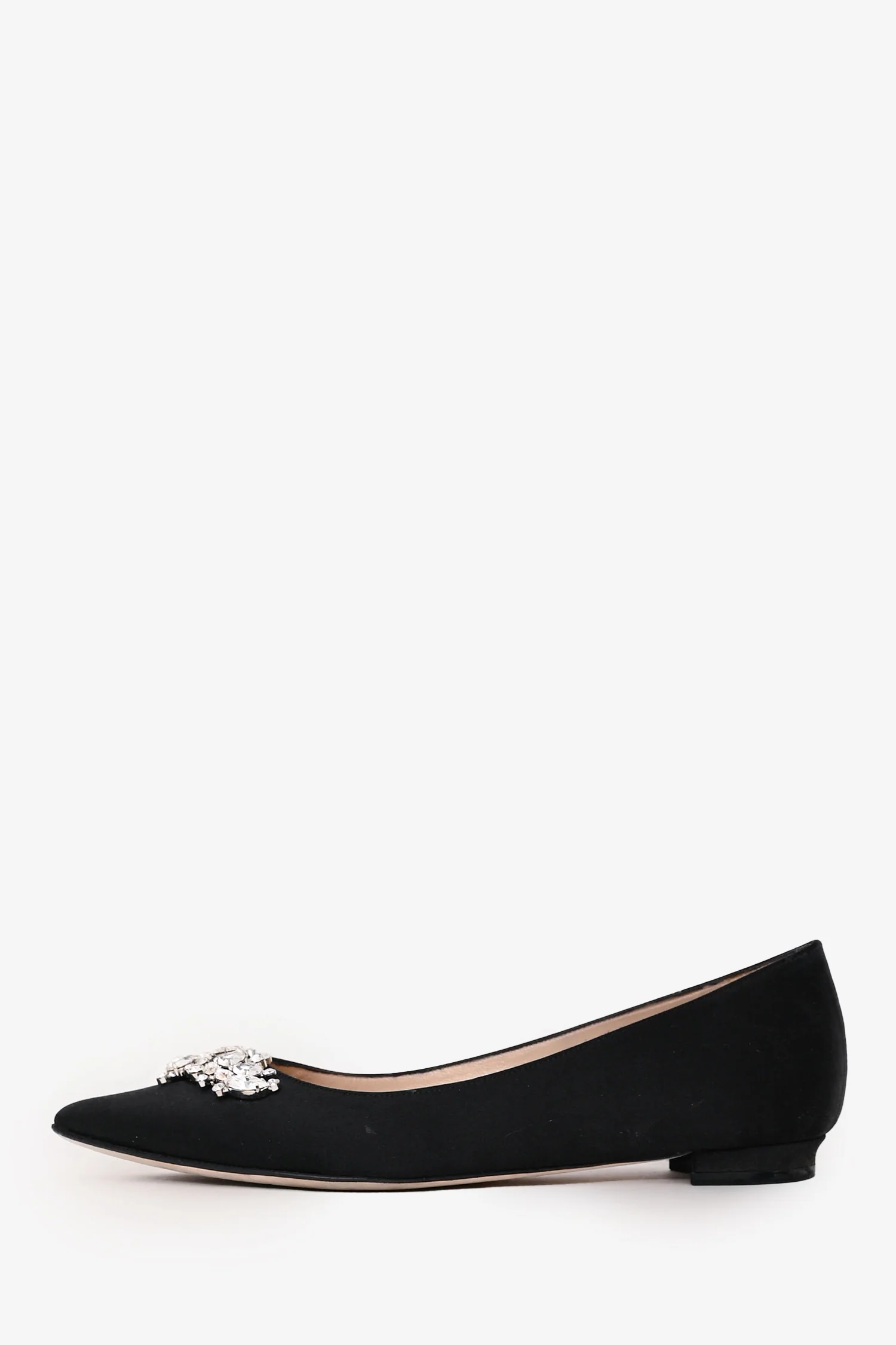 Manolo Blahnik Black Satin Crystal Embellished Flats Size 35.5