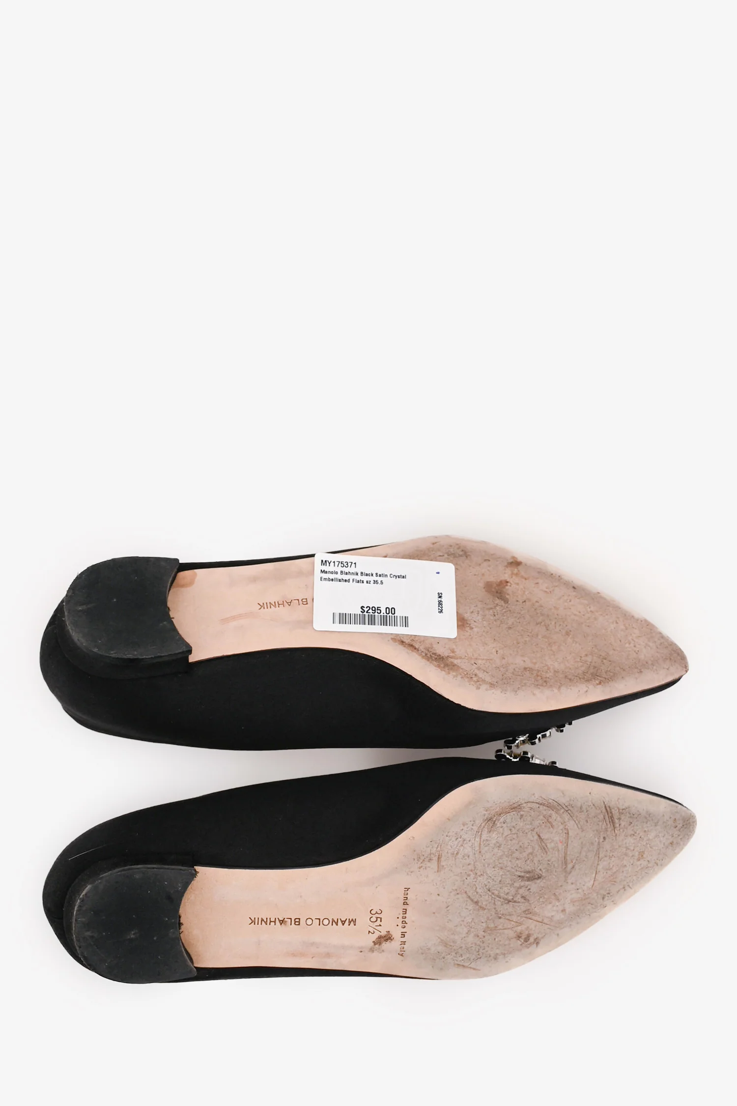 Manolo Blahnik Black Satin Crystal Embellished Flats Size 35.5