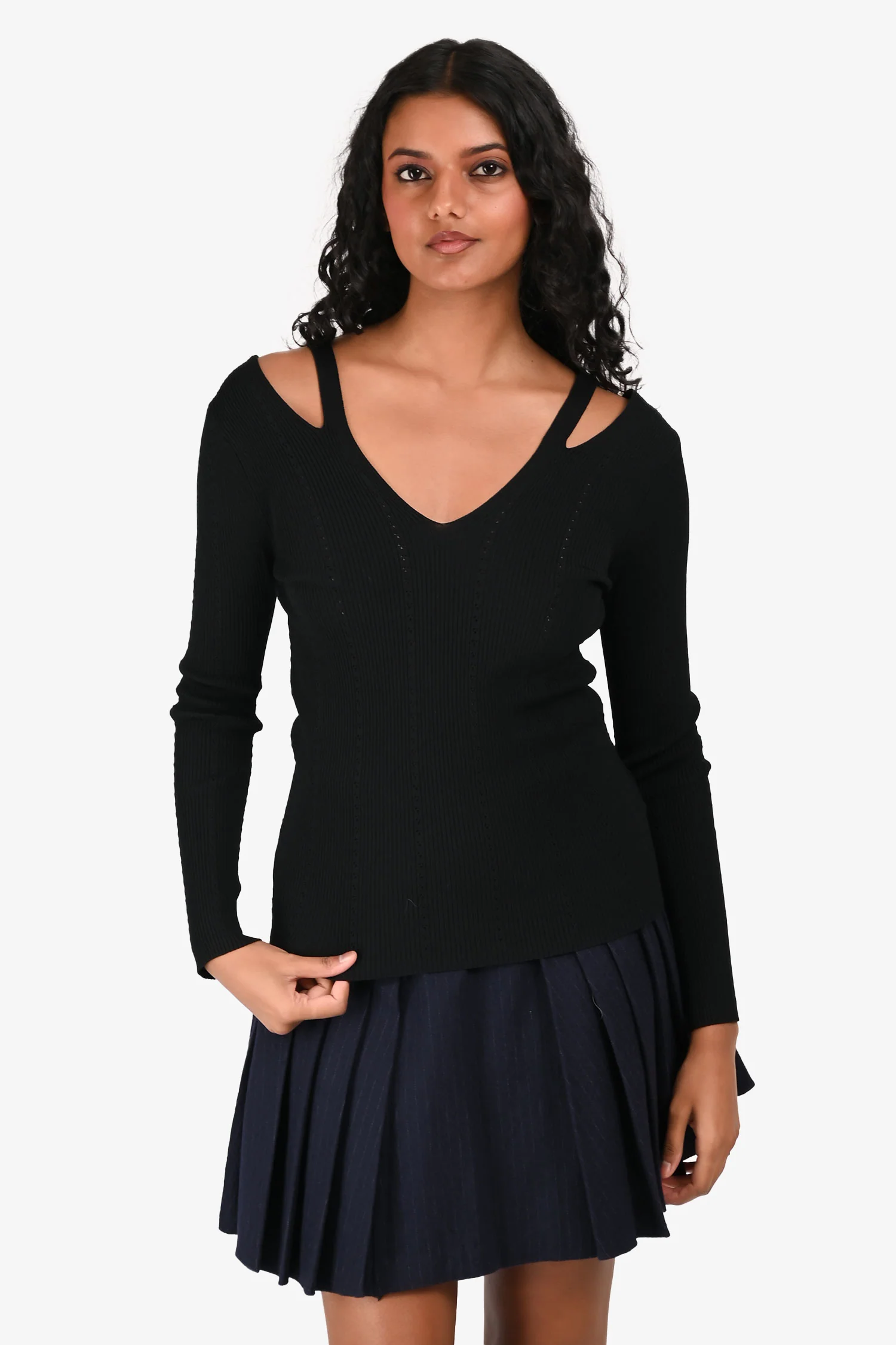 Sandro Black Knit Cut Out Top Size 1