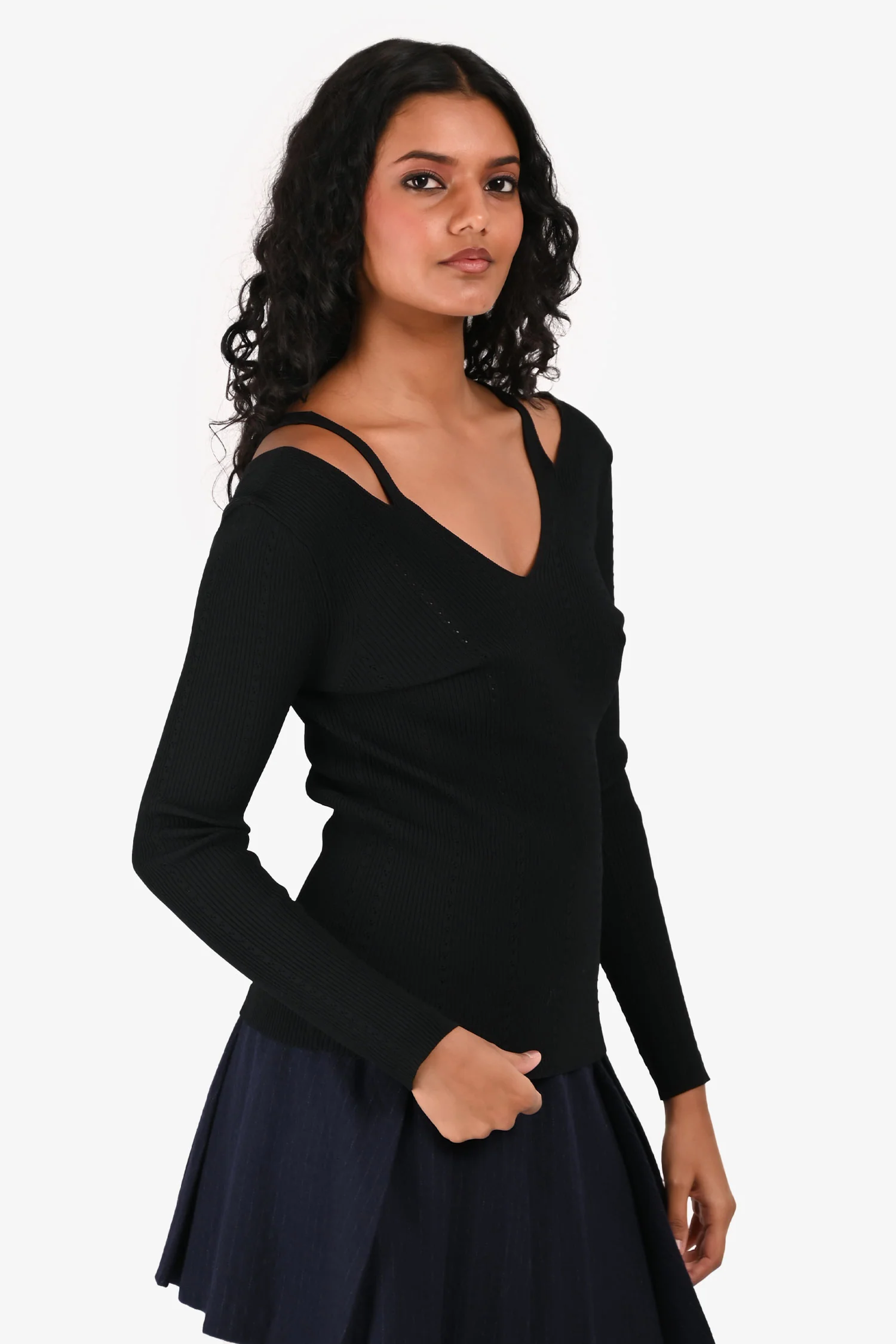 Sandro Black Knit Cut Out Top Size 1