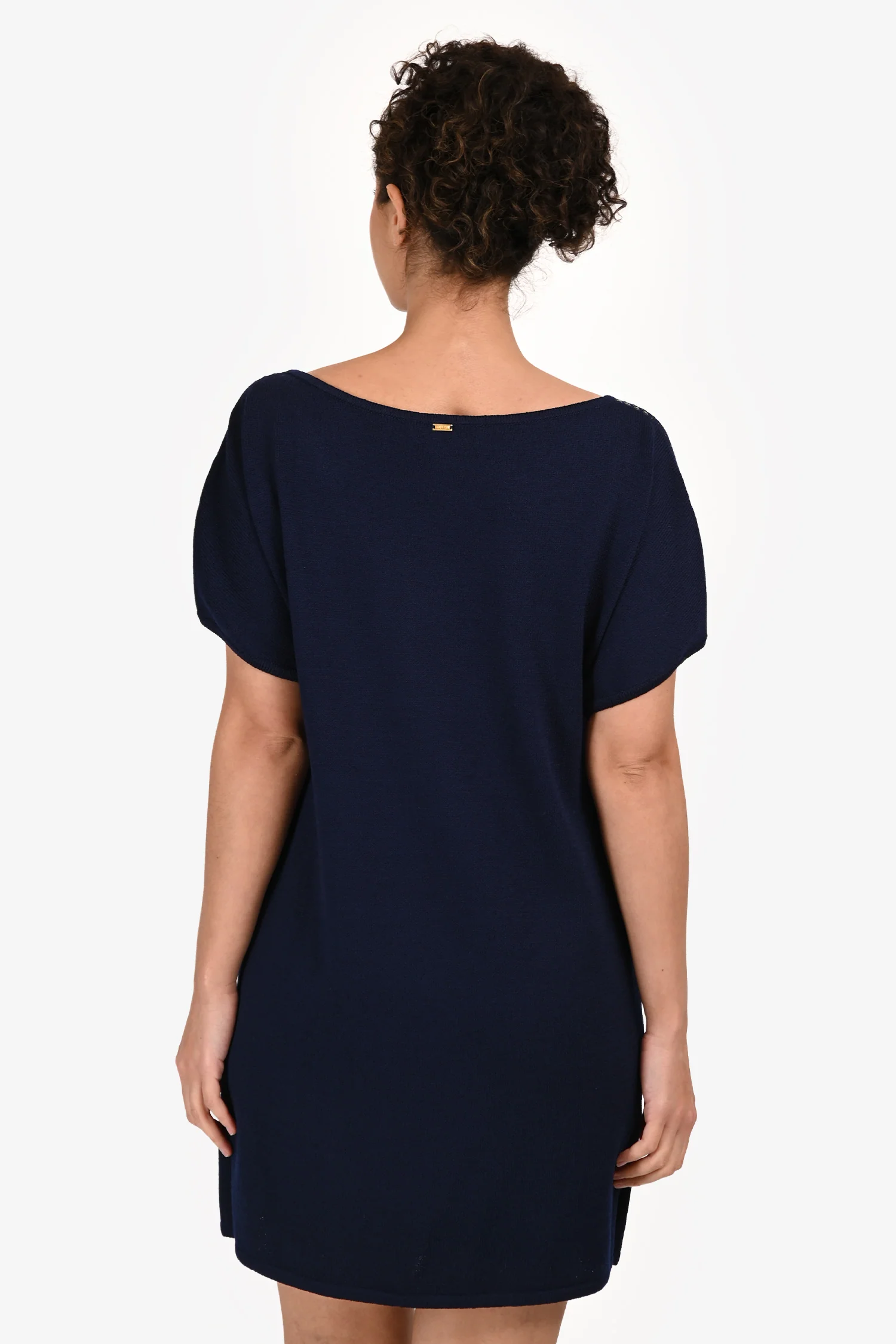 St. John Blue Wool Crystal Embellished Short Sleeve Sweater Dress Size 6 US