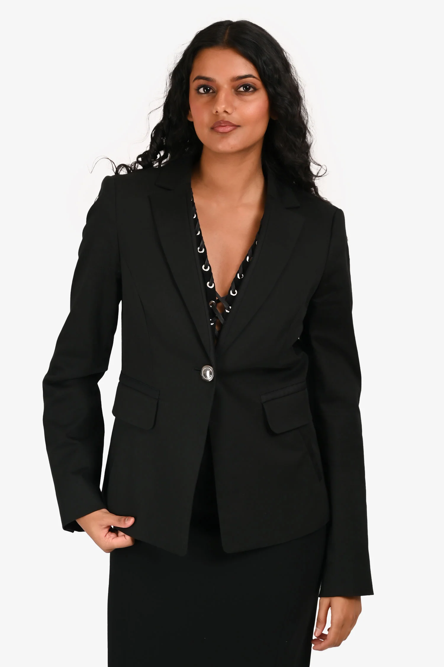 SportMax Code Black Single Button Shoulder Padded Blazer Size 6 US