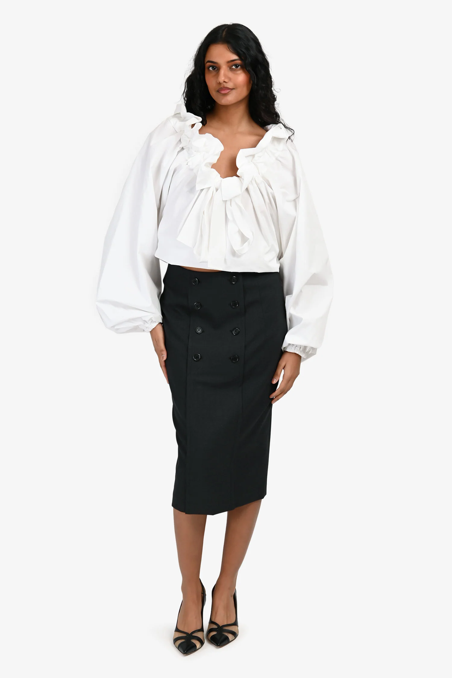 Hugo Boss Grey Virgin Wool Double Breasted Skirt Size 36