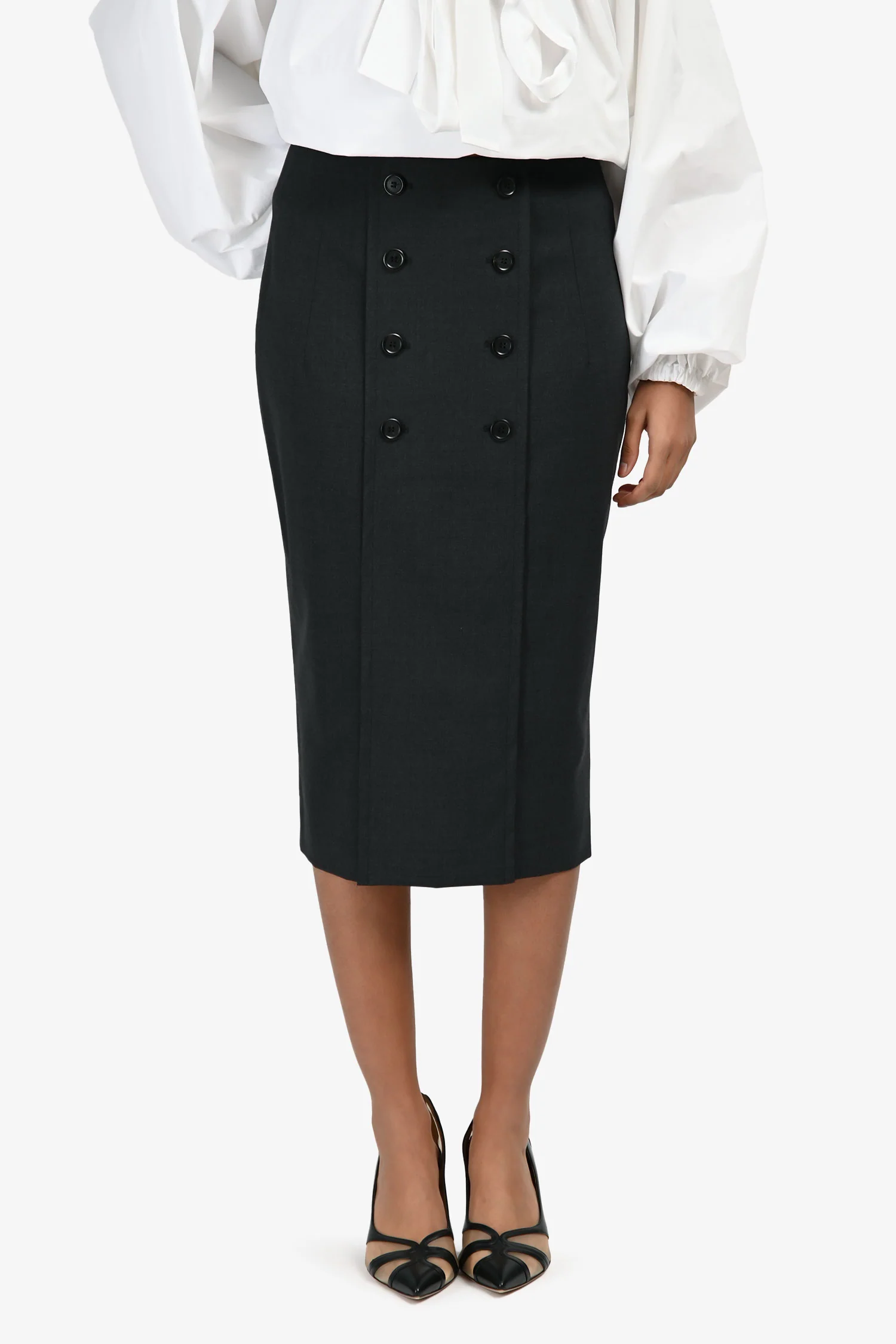 Hugo Boss Grey Virgin Wool Double Breasted Skirt Size 36