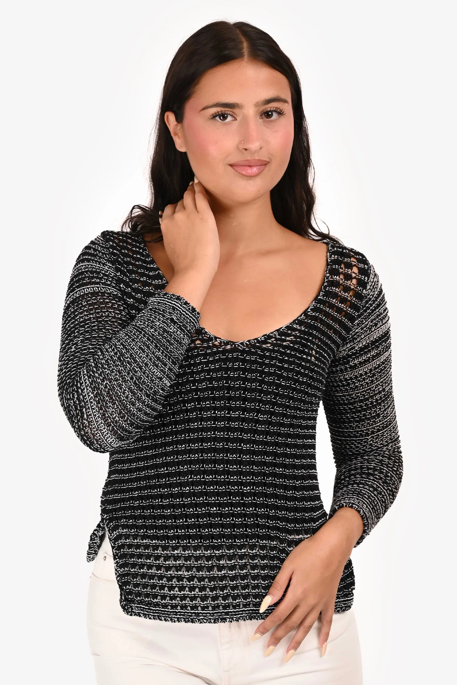 Helmut Lang Black/White Open Knit Sweater Size P