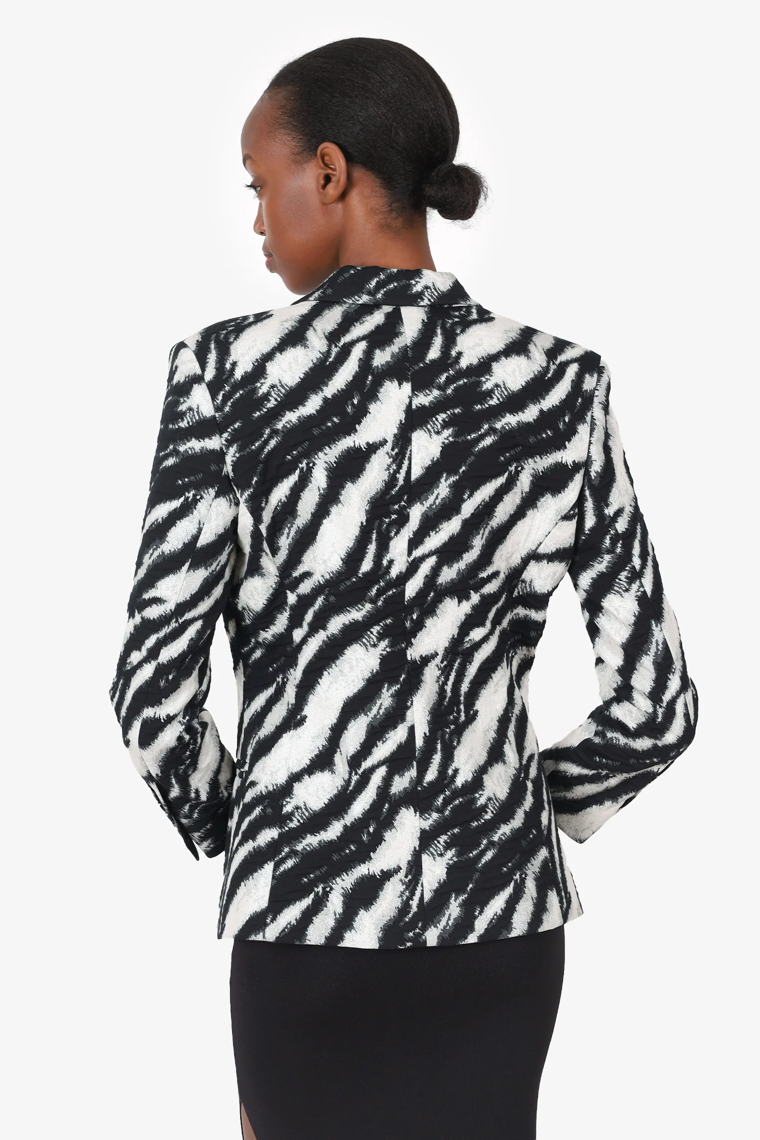 Redemption Black/White Metallic Zebra Printed Blazer Size 40