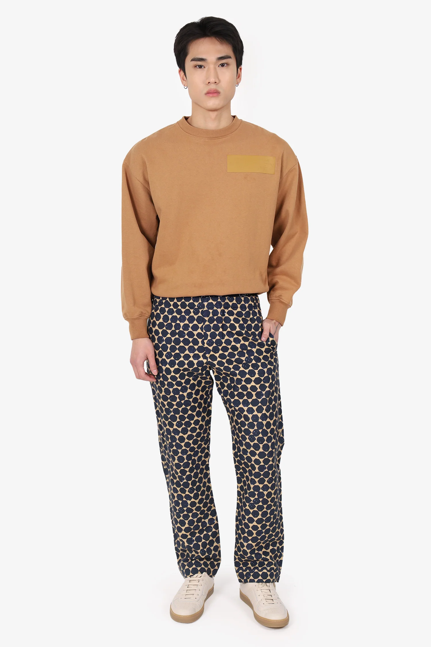 Dries Van Noten Navy/Yellow Abstract Geometric Dots Print Pants Size 46 Mens