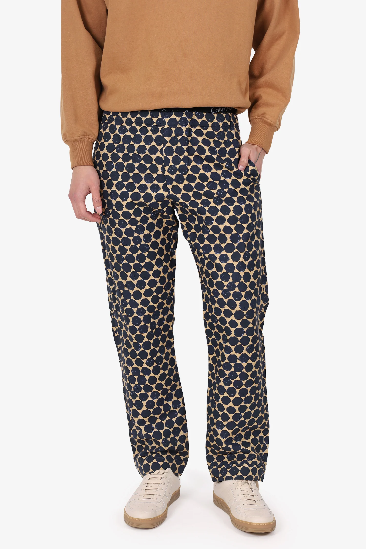 Dries Van Noten Navy/Yellow Abstract Geometric Dots Print Pants Size 46 Mens