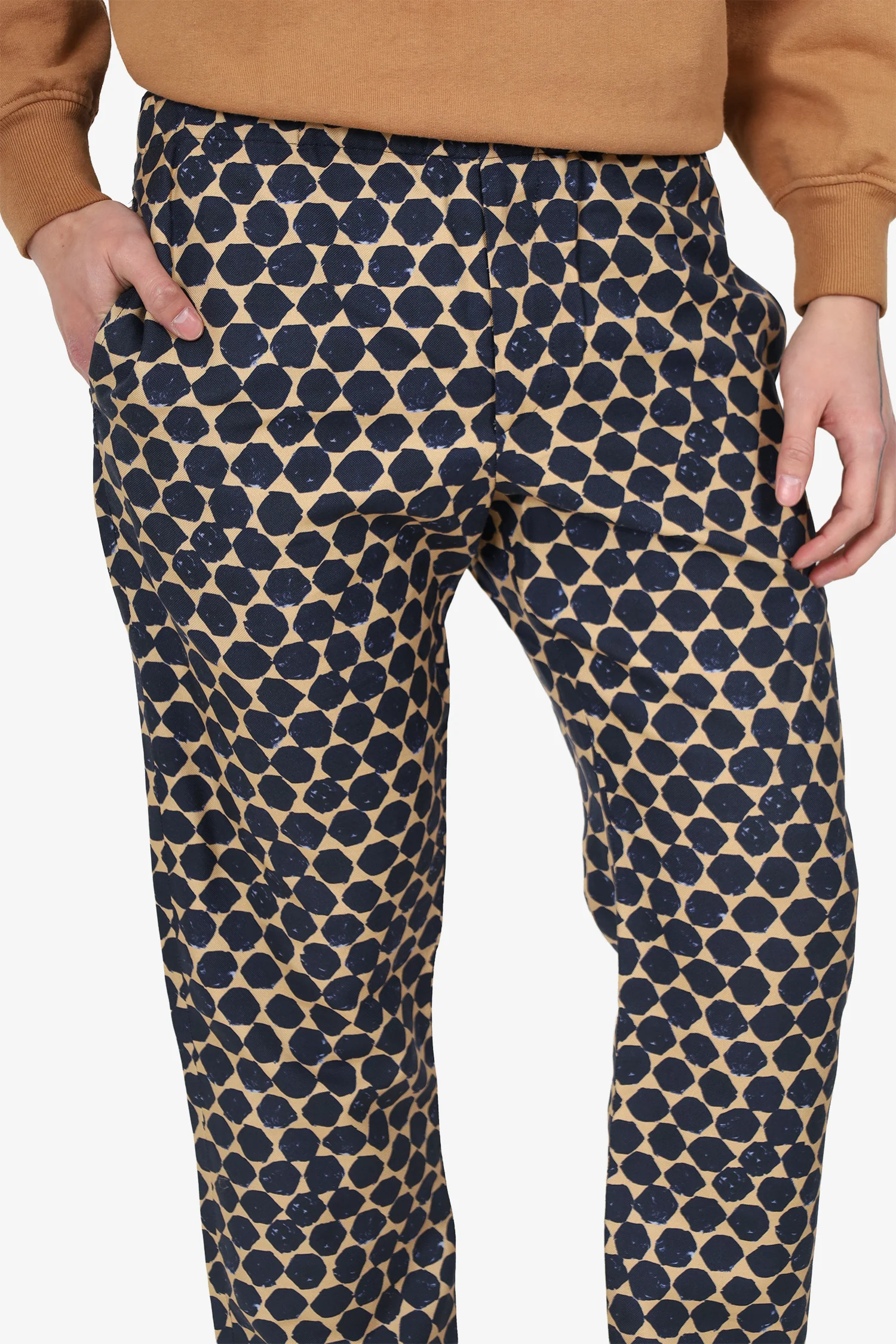 Dries Van Noten Navy/Yellow Abstract Geometric Dots Print Pants Size 46 Mens