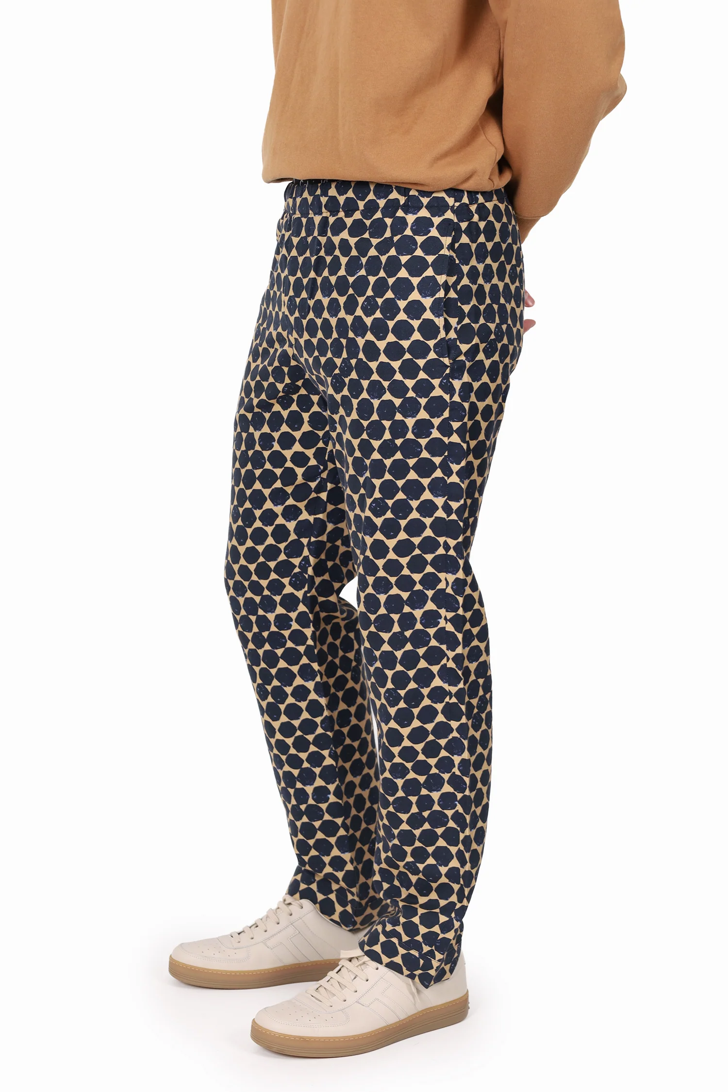 Dries Van Noten Navy/Yellow Abstract Geometric Dots Print Pants Size 46 Mens