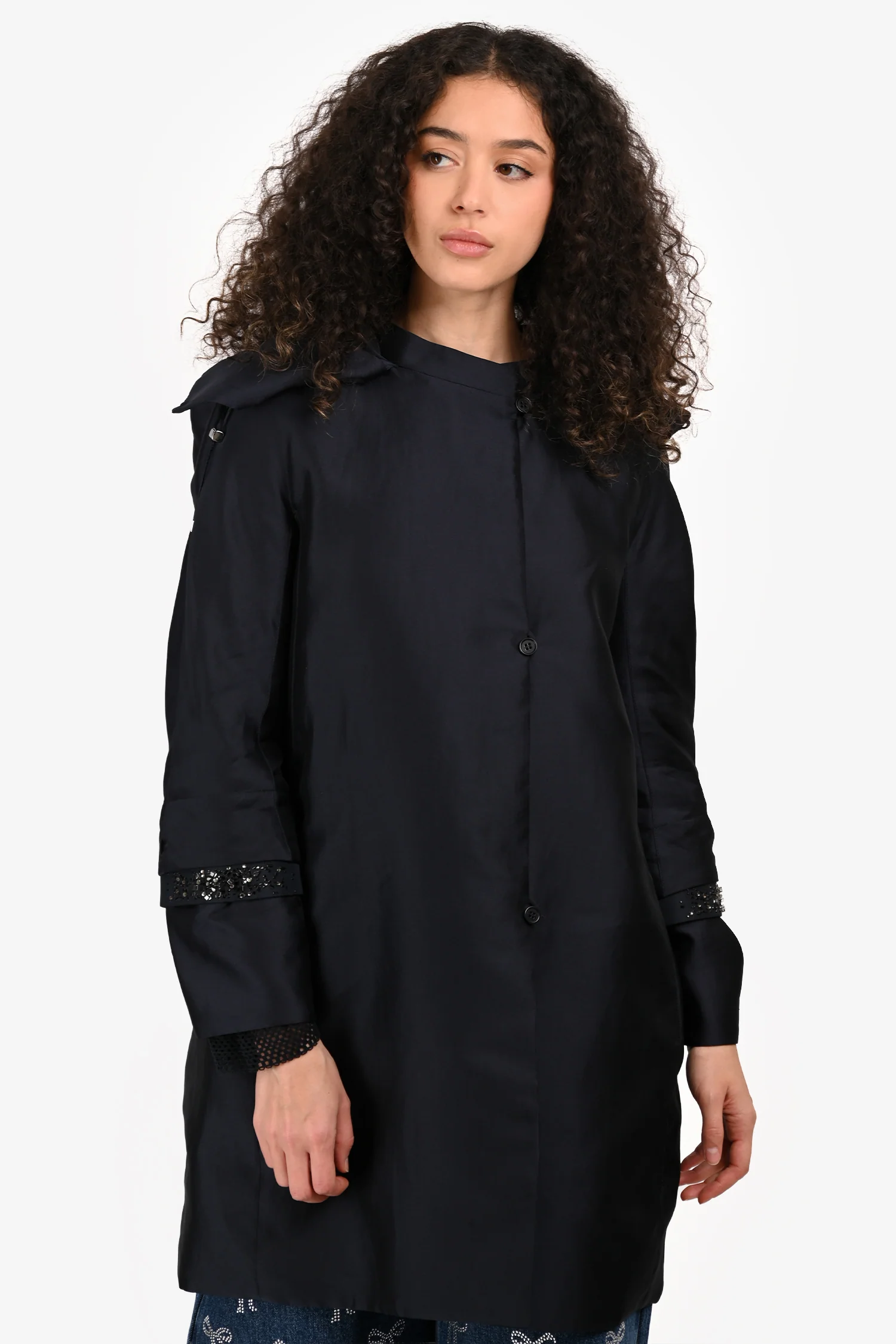 'S Max Mara Blue Crystal Embellished Jacket with Detachable Hood Size 4