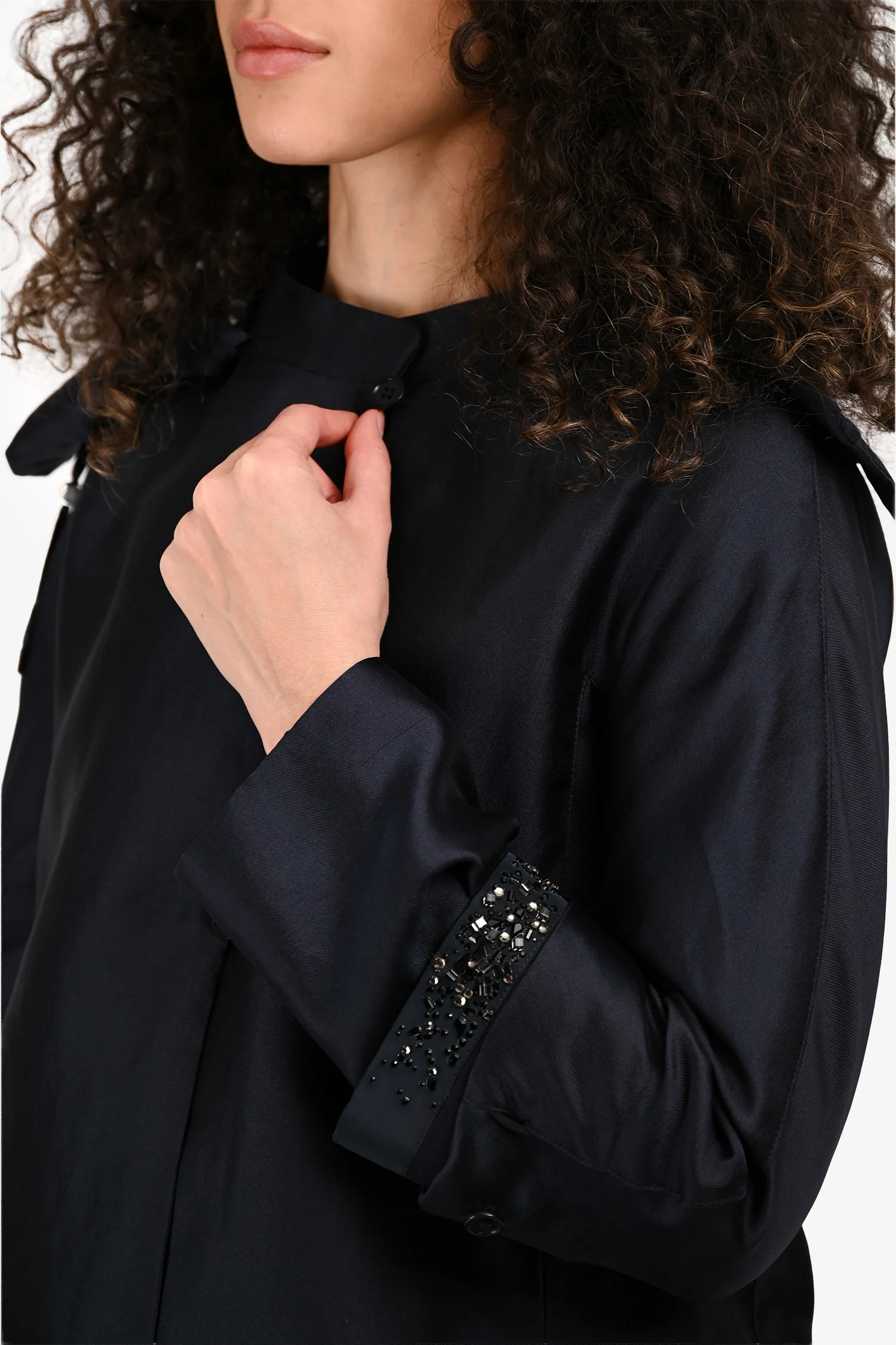 'S Max Mara Blue Crystal Embellished Jacket with Detachable Hood Size 4