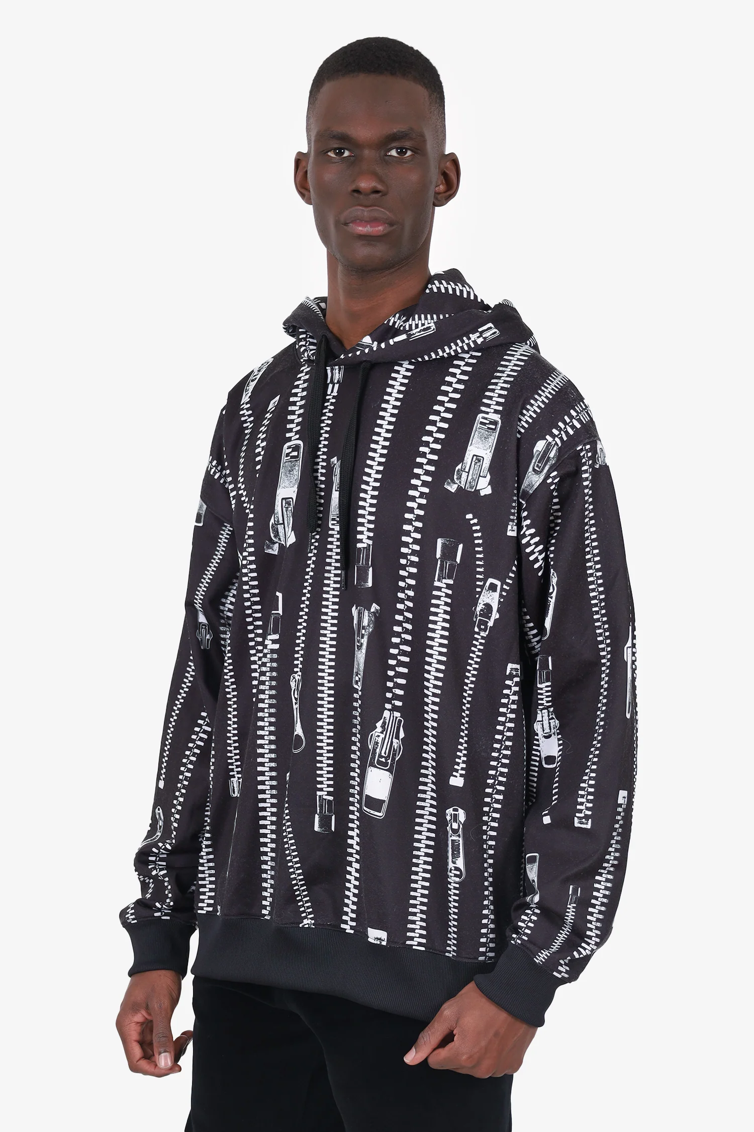Moschino Black Zip Print Hoodie Size 40