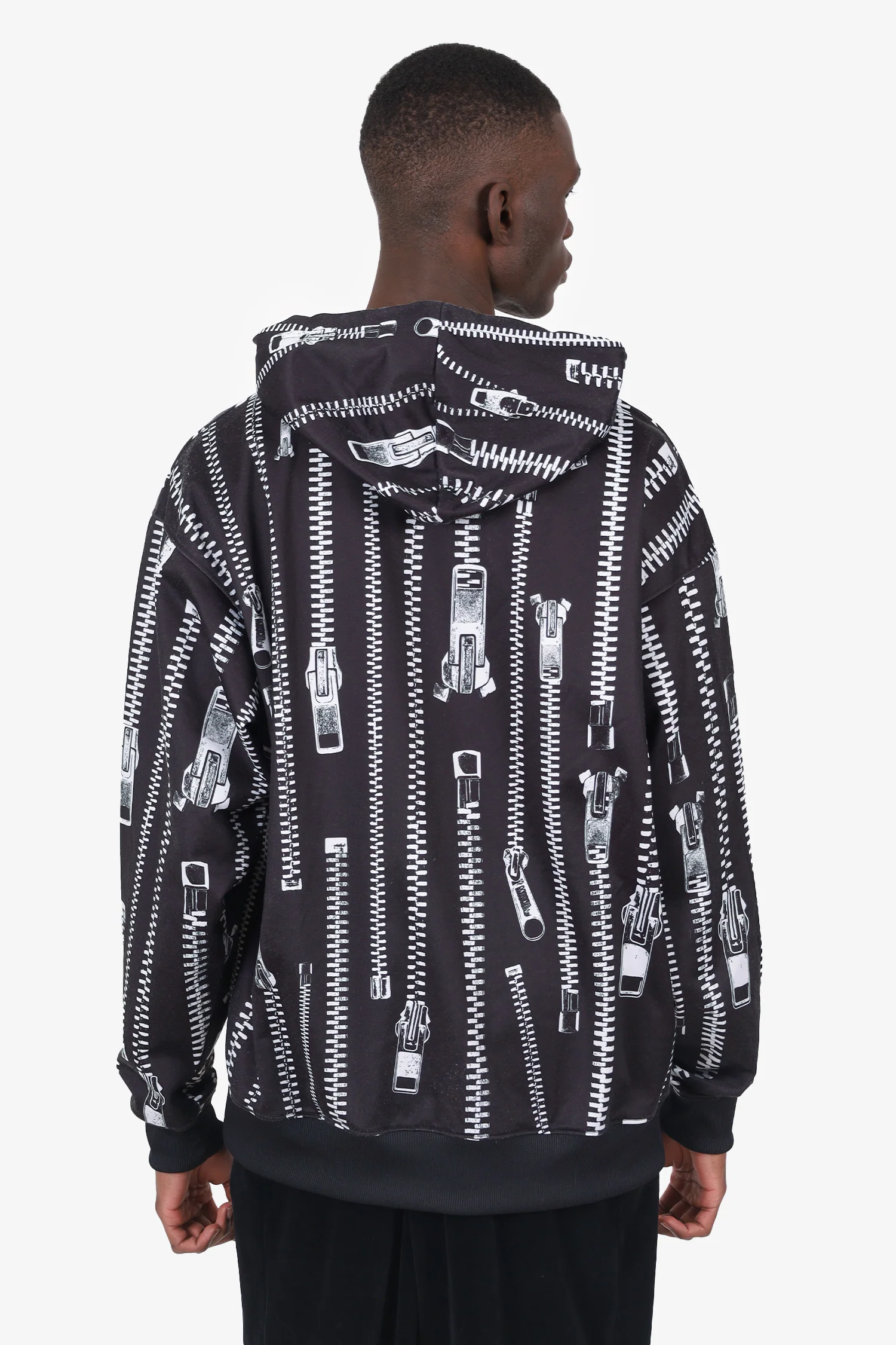 Moschino Black Zip Print Hoodie Size 40