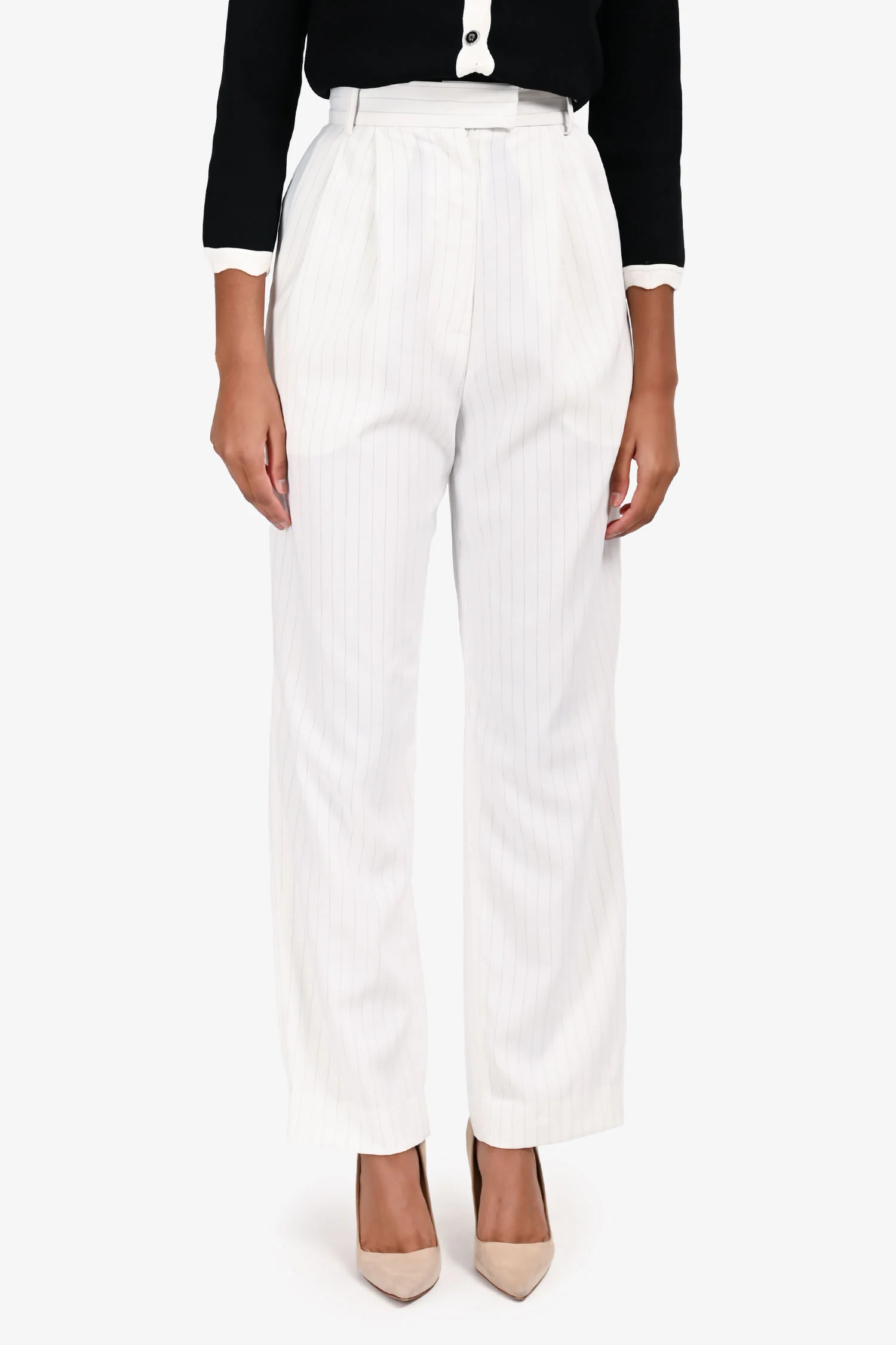 The Frankie Shop White Pinstripe High Rise Trousers Size XS