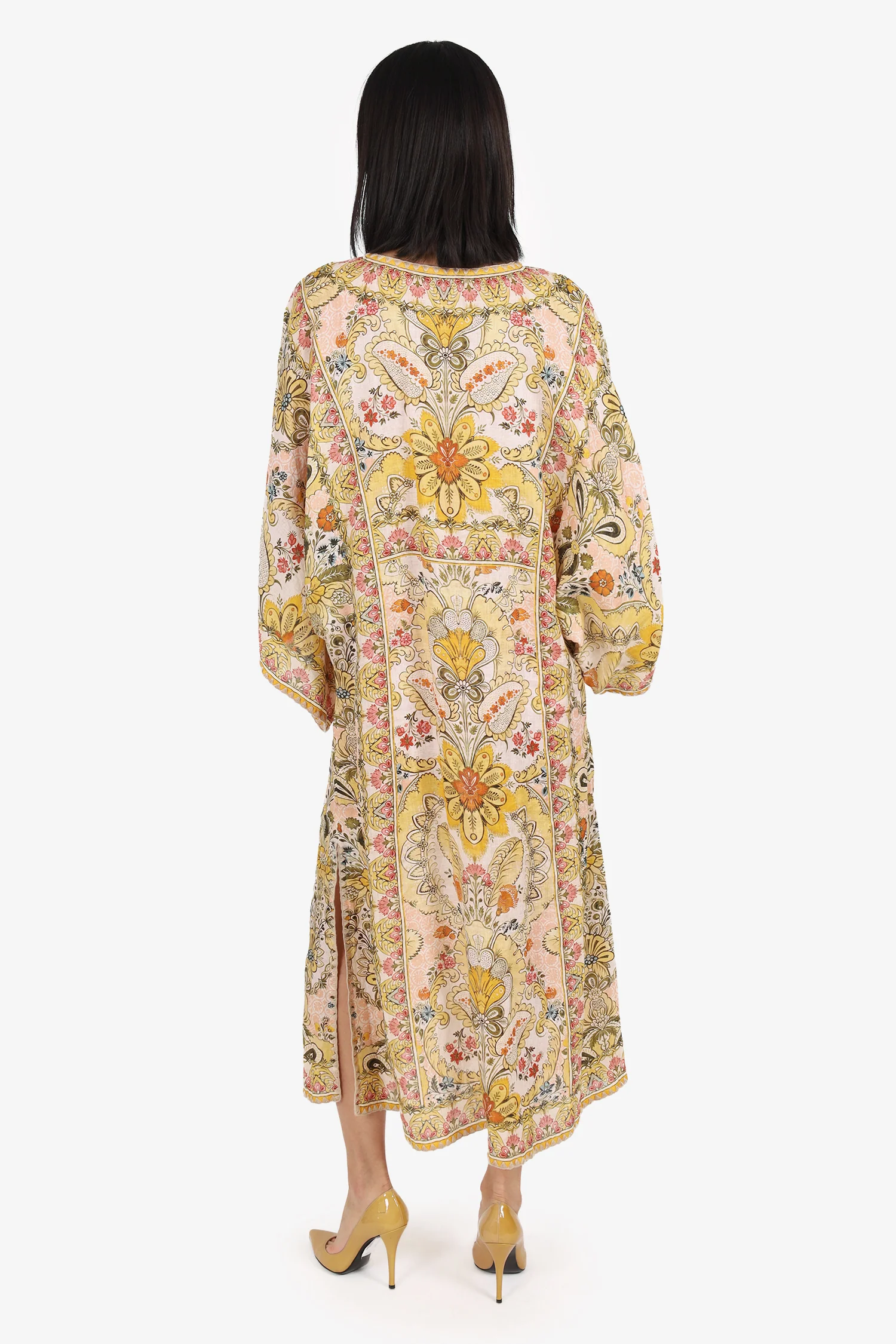 Zimmermann Multicolour Linen Laurel Kaftan Maxi Dress Estimated Size L