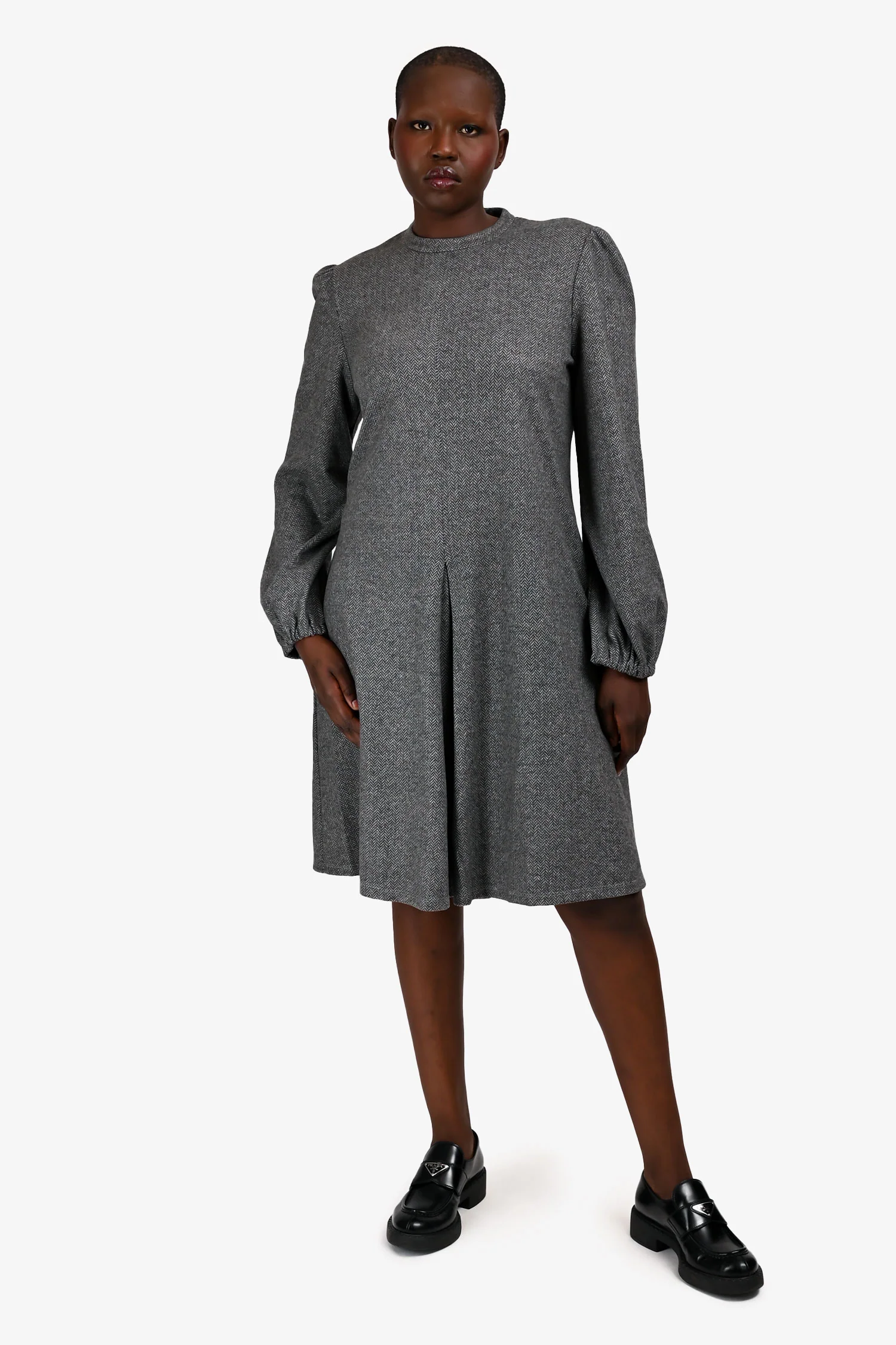 Weekend Max Mara Grey Herringbone Long Sleeve Dress Size XL