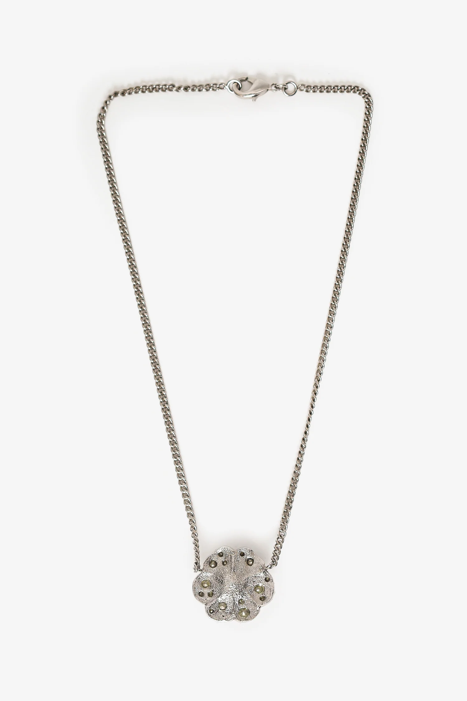 Pre-Loved Chanel™ Silver Tone Crystal Camellia Flower Necklace