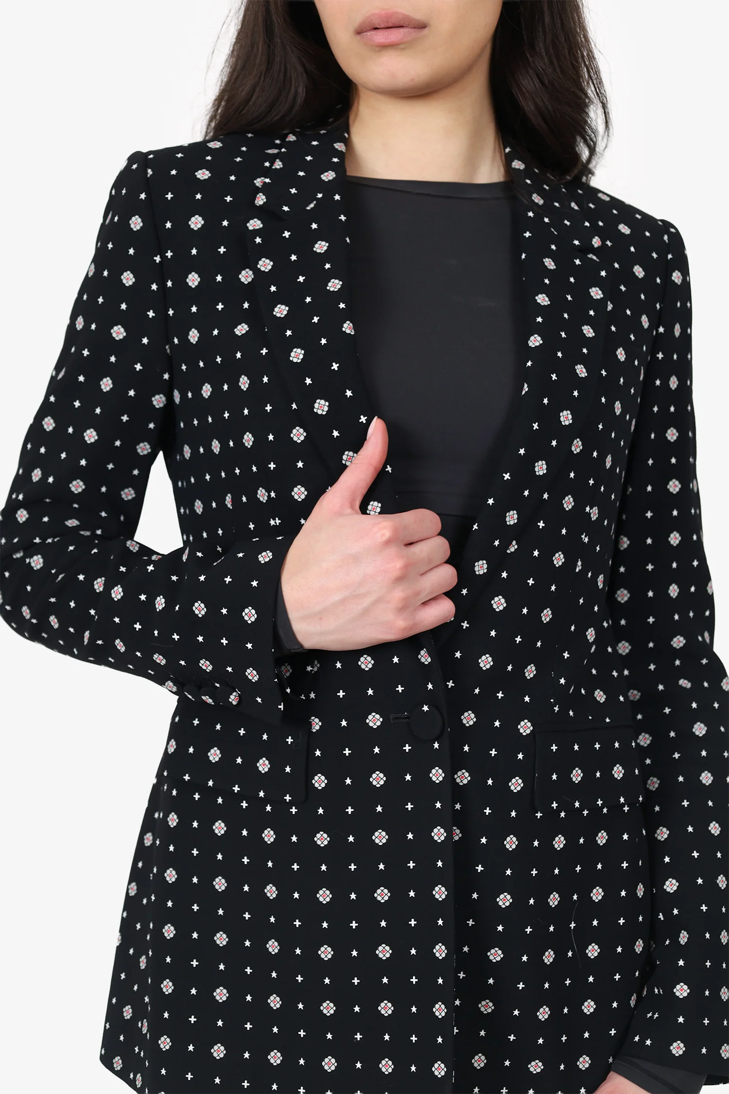 Givenchy Black/White Wool Printed Single Breasted Blazer Size 40